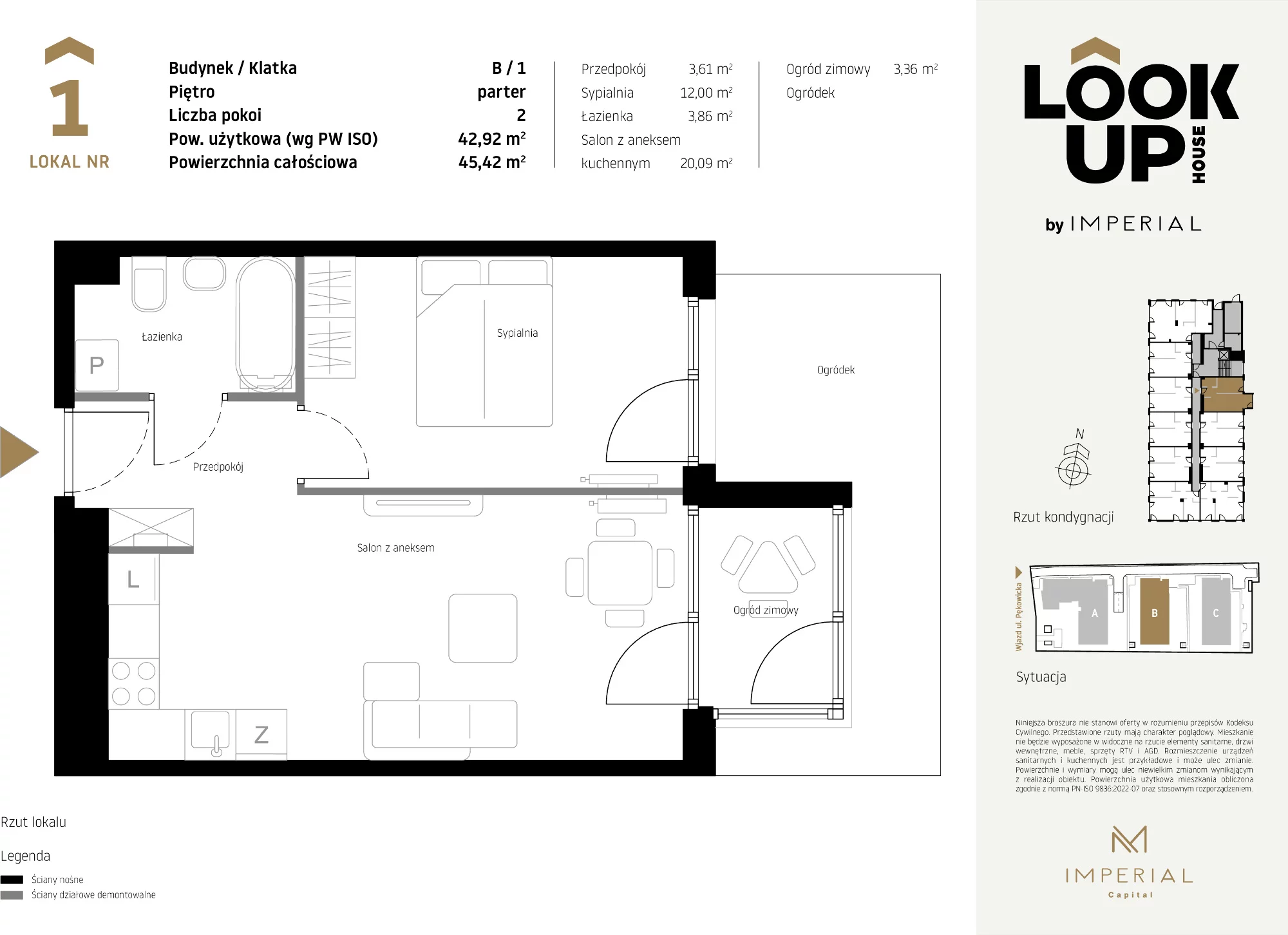 Mieszkanie 42,92 m², parter, oferta nr B1, LOOK UP House, Kraków, Prądnik Biały, ul. Pękowicka