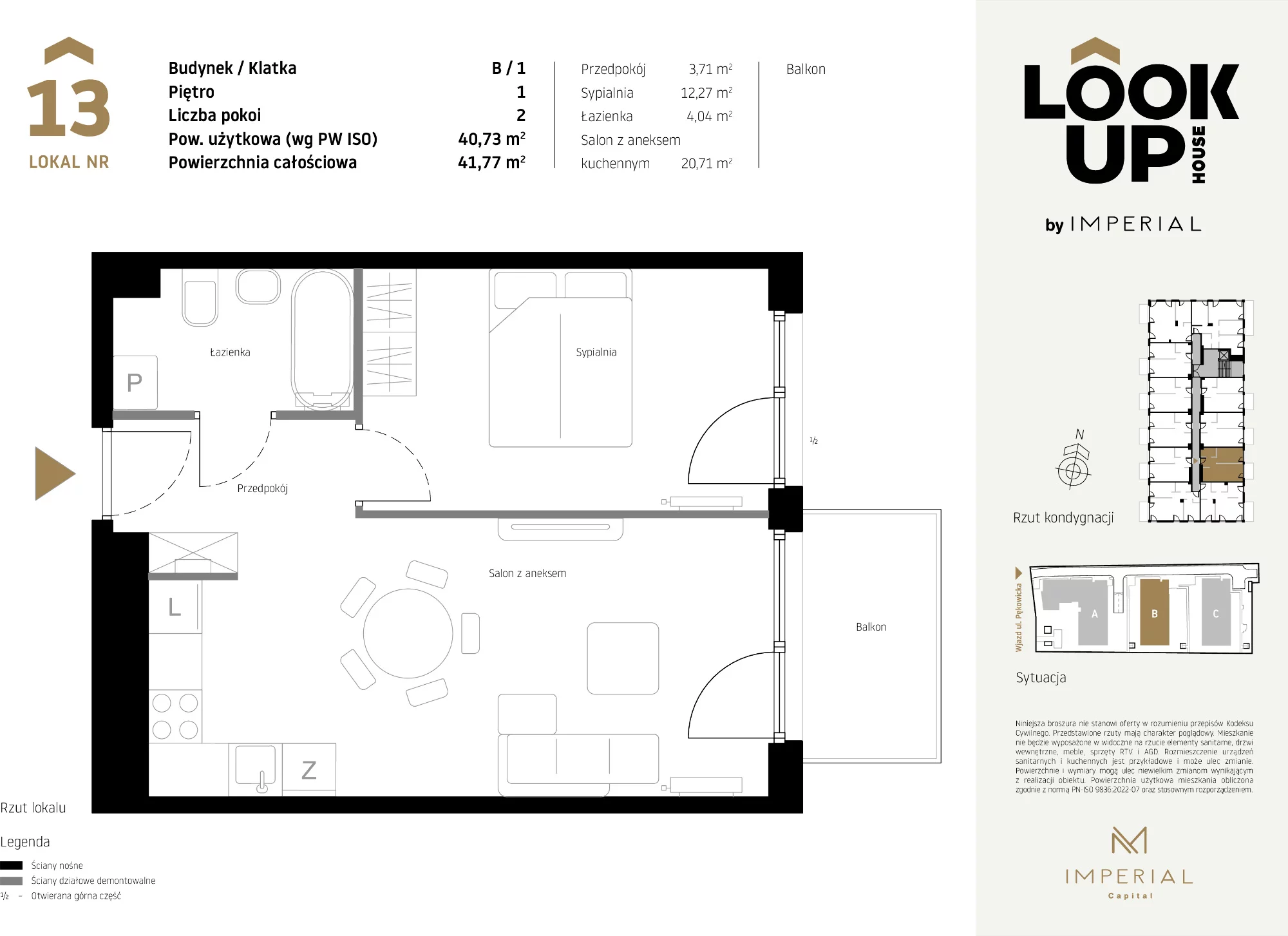 Mieszkanie 40,73 m², piętro 1, oferta nr B13, LOOK UP House, Kraków, Prądnik Biały, ul. Pękowicka