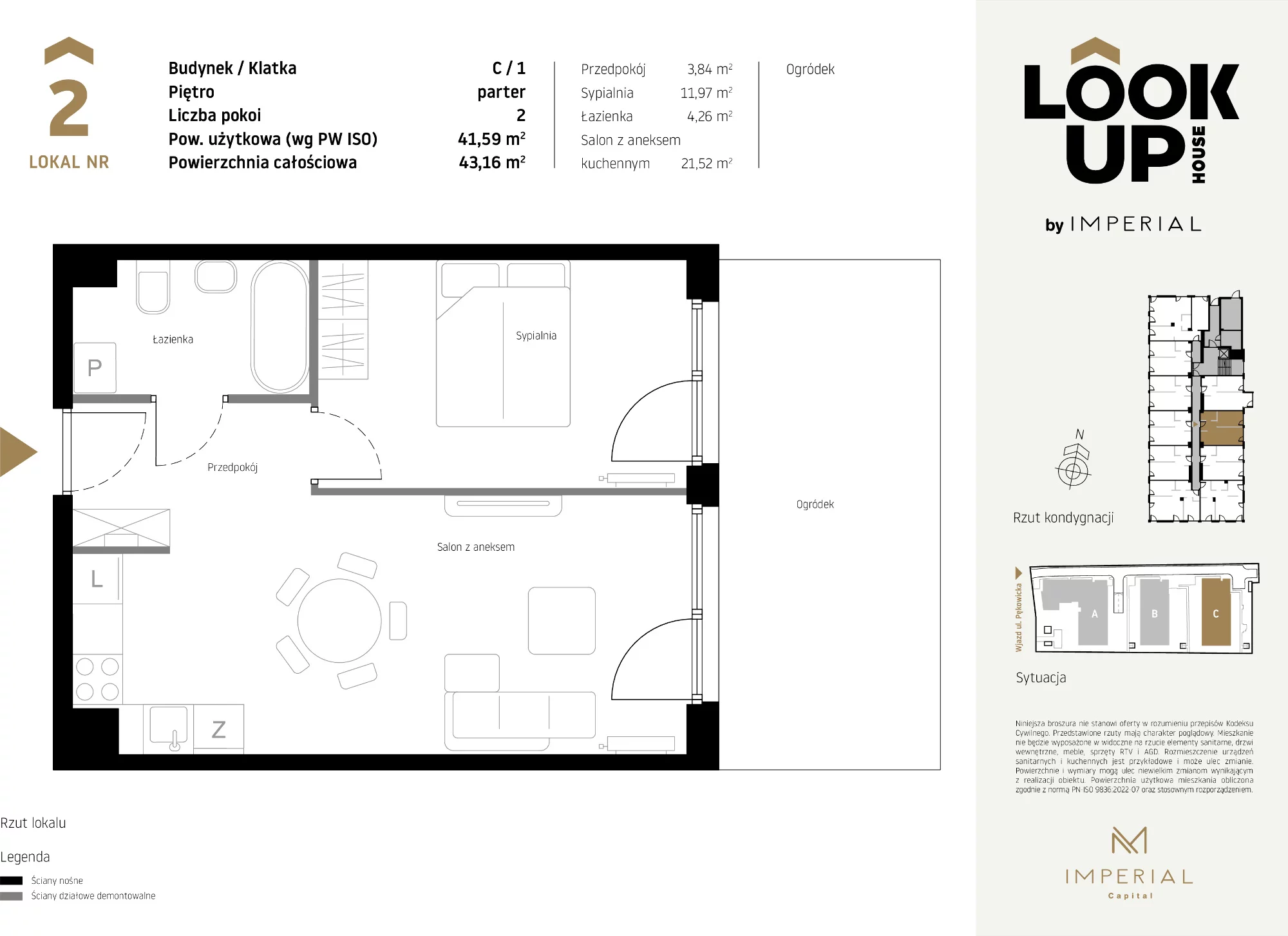 Mieszkanie 41,59 m², parter, oferta nr C2, LOOK UP House, Kraków, Prądnik Biały, ul. Pękowicka