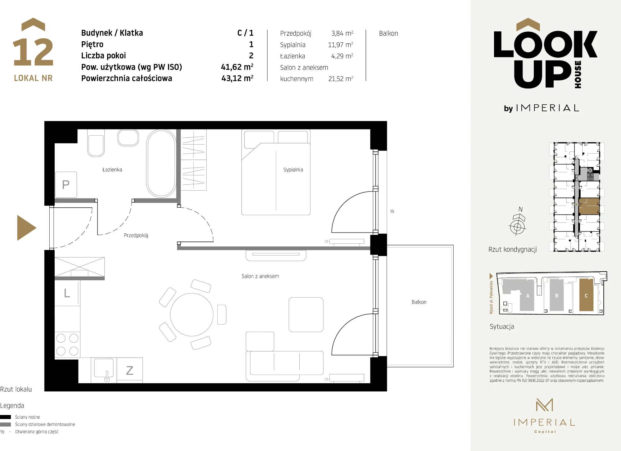 Mieszkanie 41,62 m², piętro 1, oferta nr C12, LOOK UP House, Kraków, Prądnik Biały, ul. Pękowicka