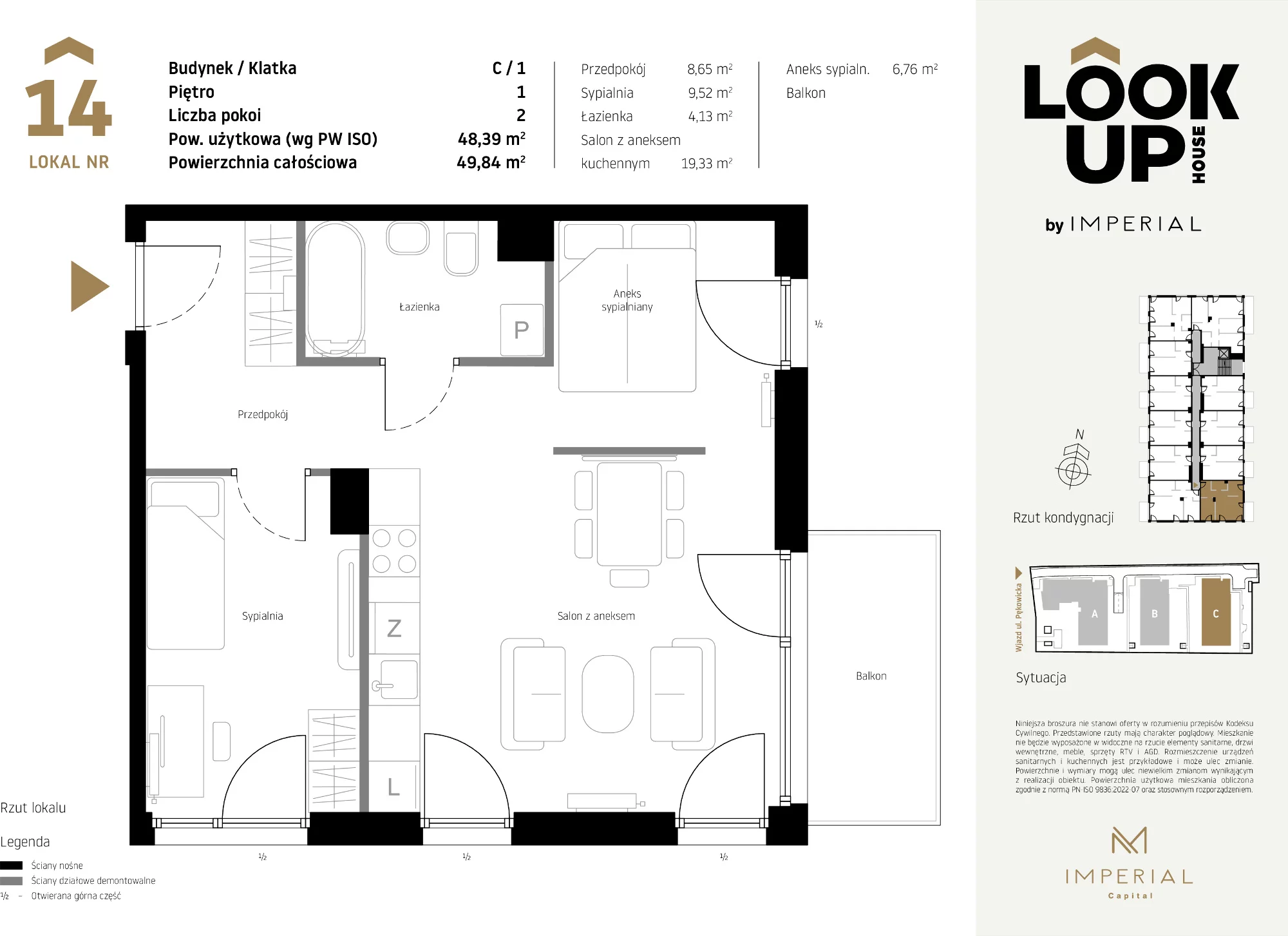 Mieszkanie 48,39 m², piętro 1, oferta nr C14, LOOK UP House, Kraków, Prądnik Biały, ul. Pękowicka