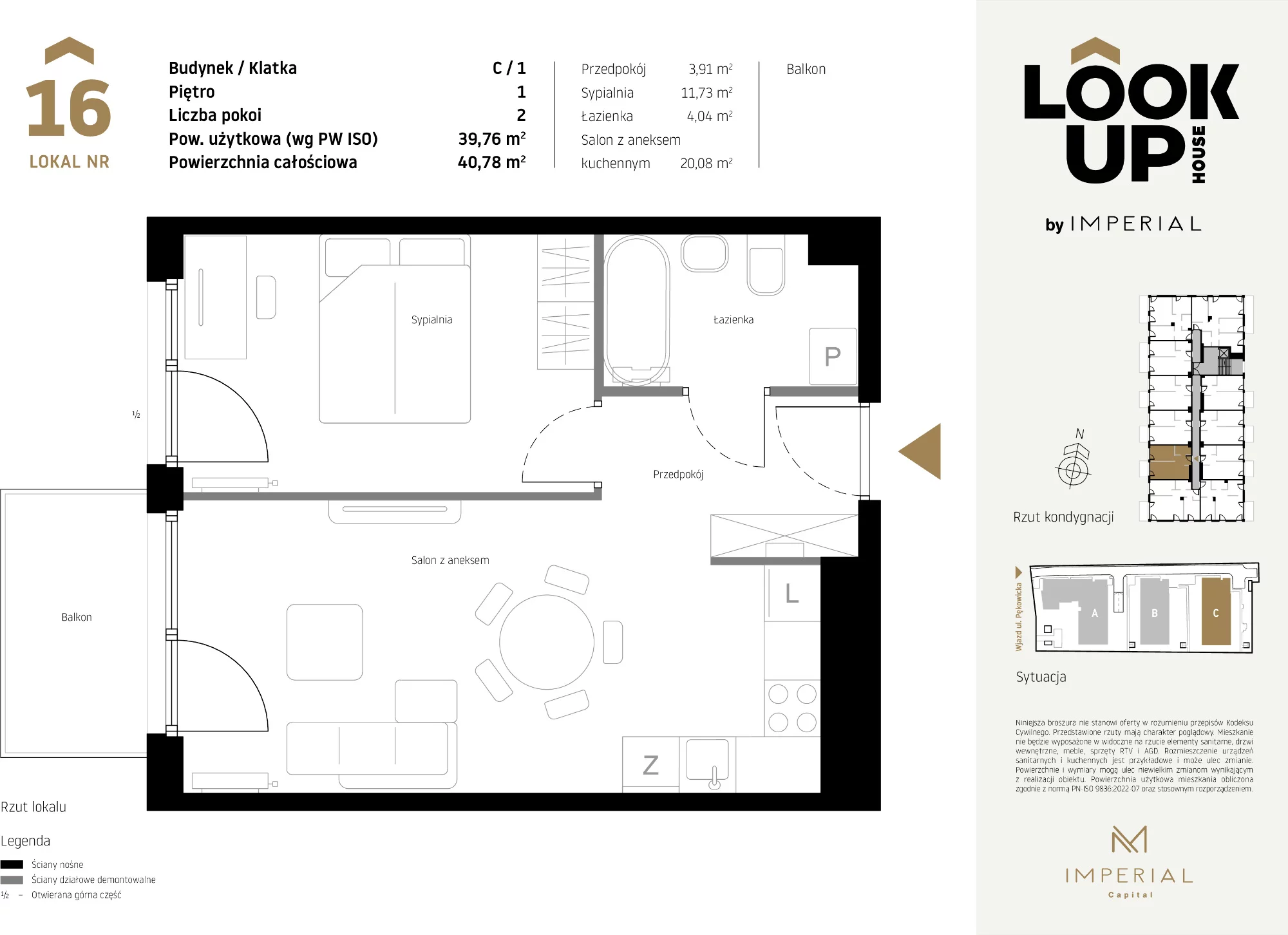 Mieszkanie 39,76 m², piętro 1, oferta nr C16, LOOK UP House, Kraków, Prądnik Biały, ul. Pękowicka