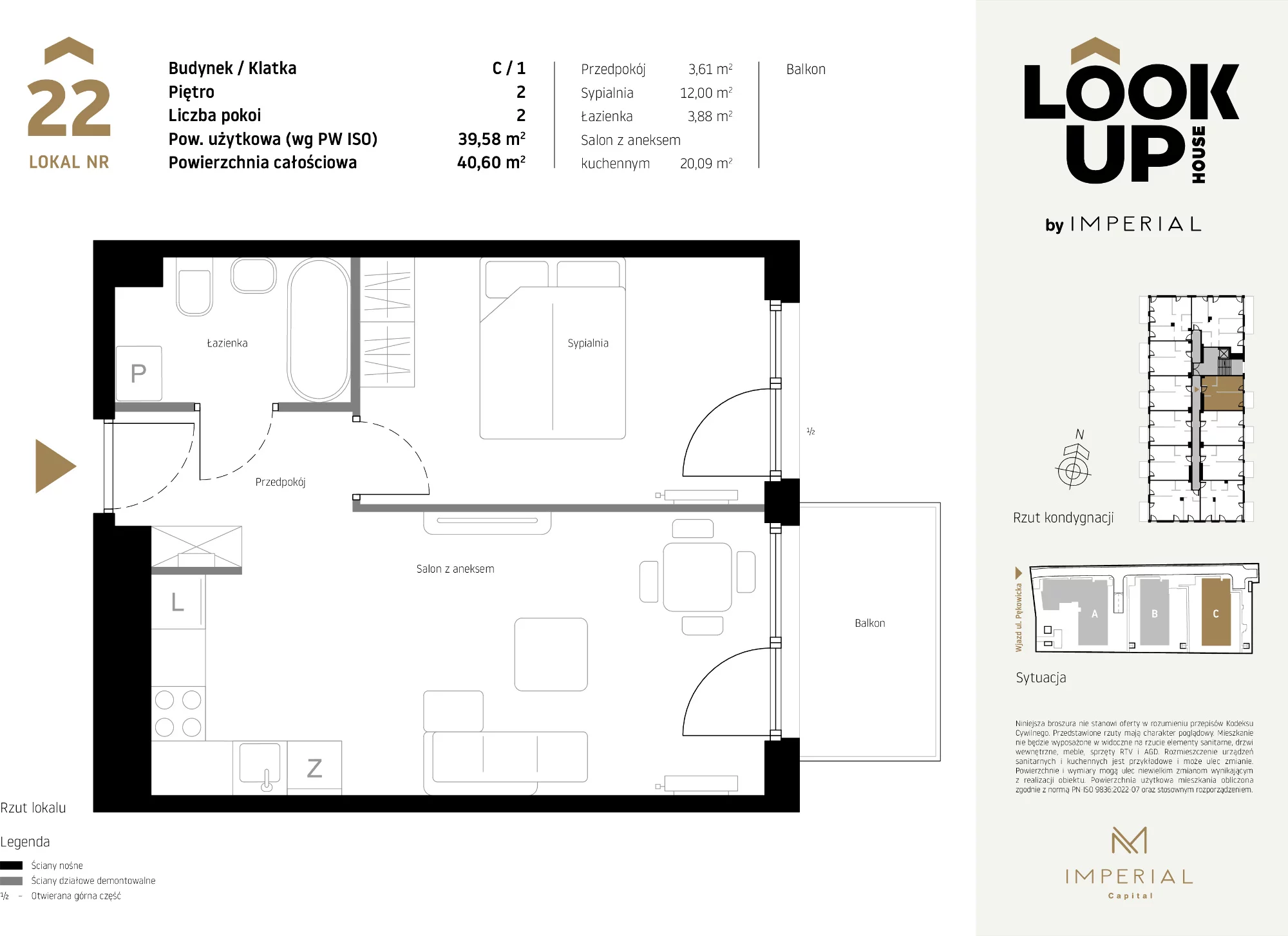 Mieszkanie 39,58 m², piętro 2, oferta nr C22, LOOK UP House, Kraków, Prądnik Biały, ul. Pękowicka