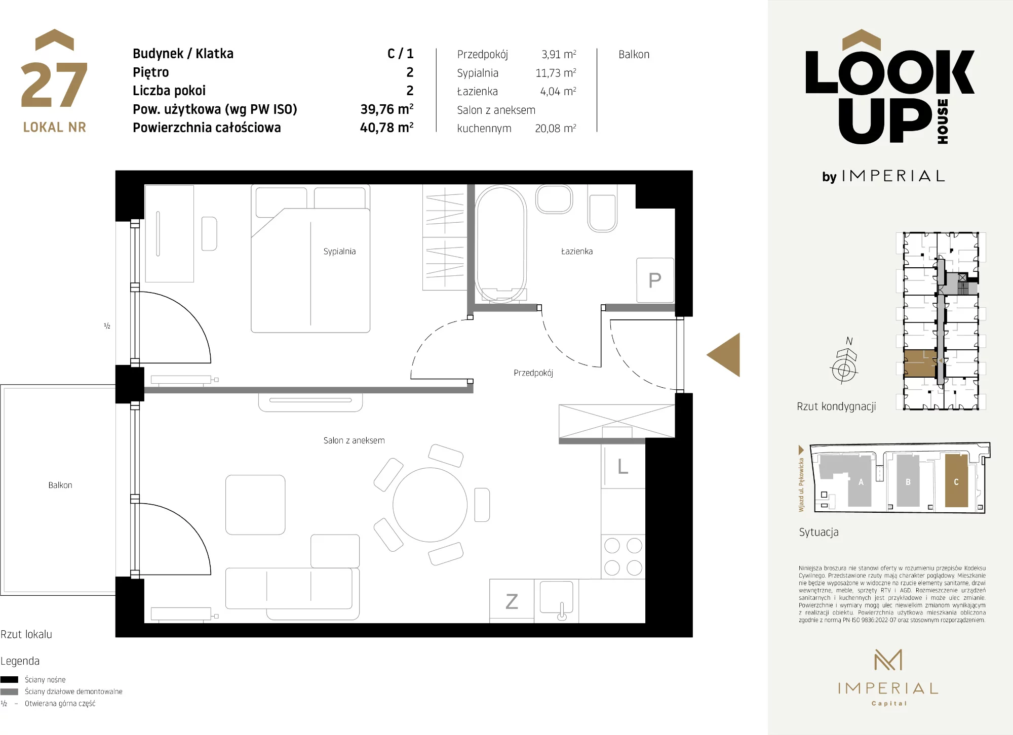 Mieszkanie 39,76 m², piętro 2, oferta nr C27, LOOK UP House, Kraków, Prądnik Biały, ul. Pękowicka