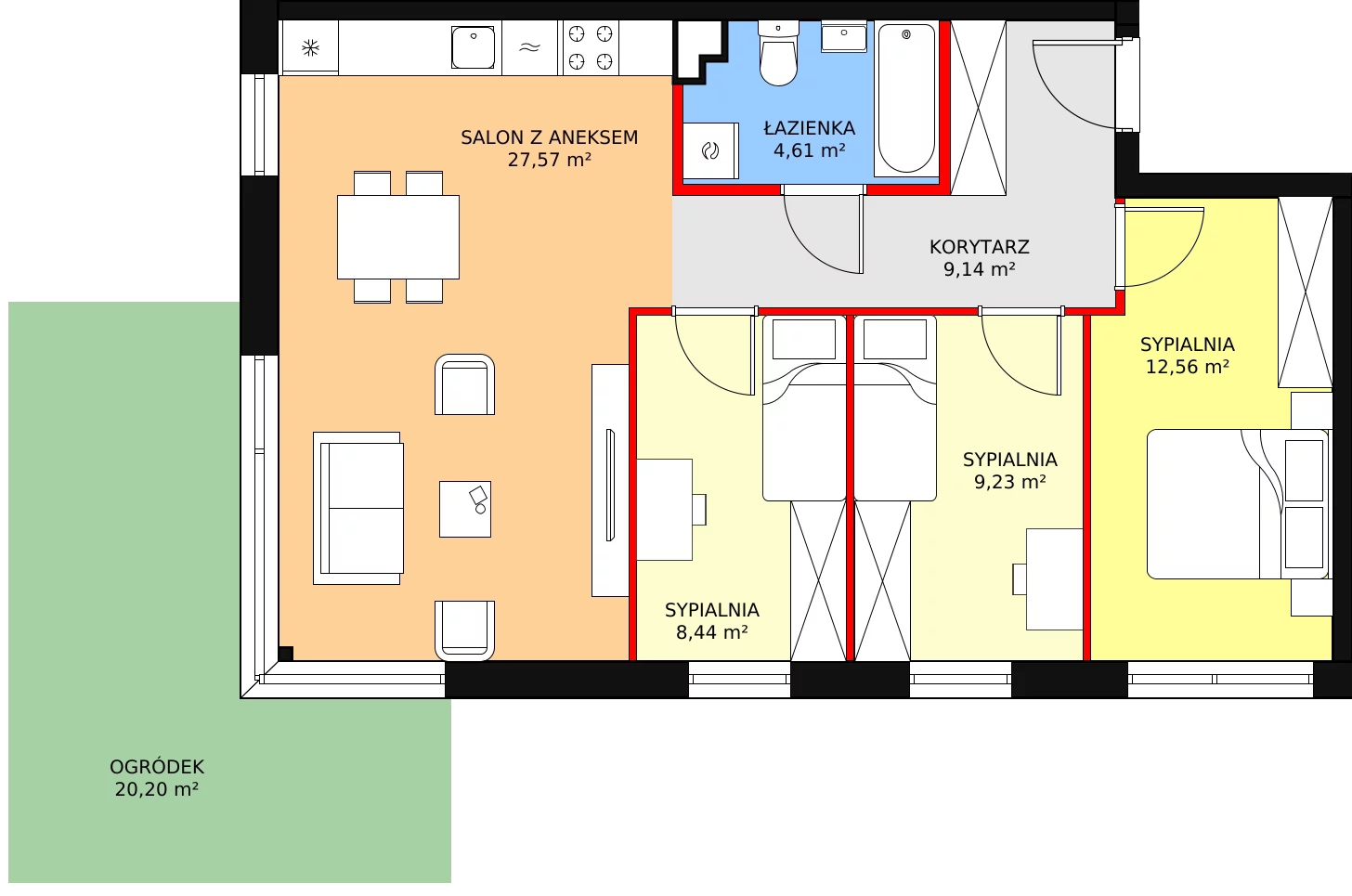 4 pokoje, mieszkanie 71,59 m², parter, oferta nr A1, Stawowa Residence V, Kraków, Prądnik Biały, Bronowice Wielkie, ul. Stawowa