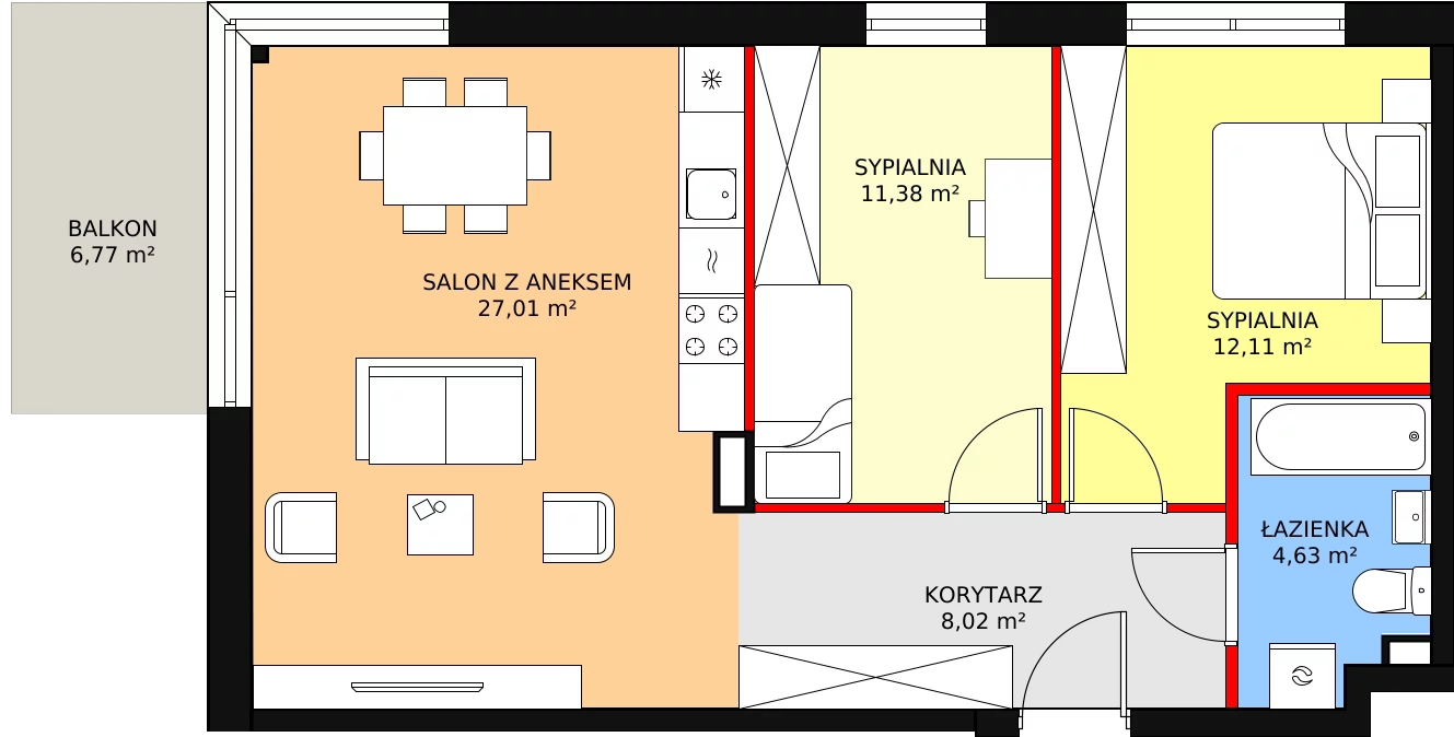 3 pokoje, mieszkanie 63,16 m², piętro 1, oferta nr A8, Stawowa Residence V, Kraków, Prądnik Biały, Bronowice Wielkie, ul. Stawowa