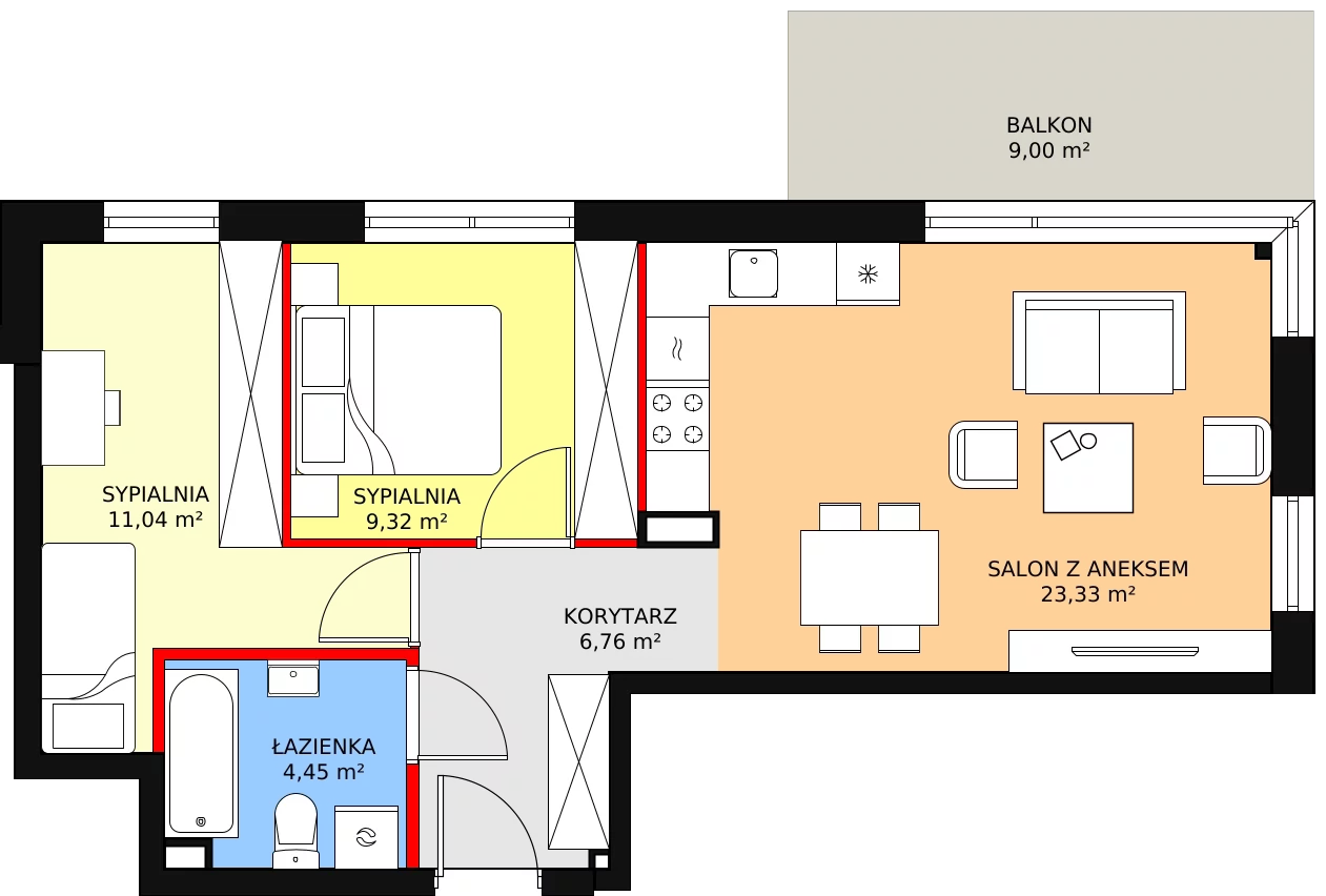 3 pokoje, mieszkanie 54,84 m², piętro 1, oferta nr C39, Stawowa Residence V, Kraków, Prądnik Biały, Bronowice Wielkie, ul. Stawowa