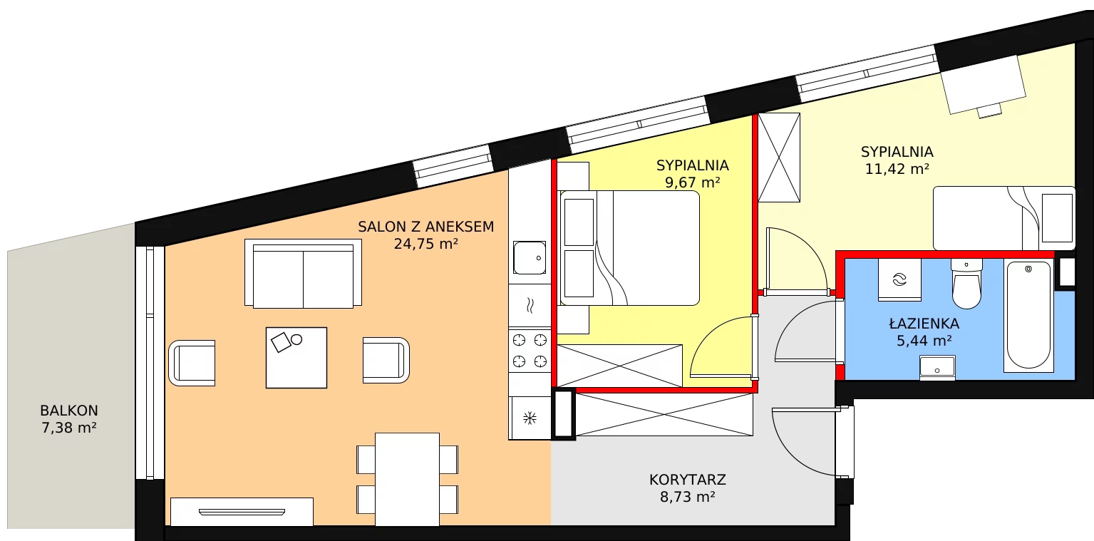 3 pokoje, mieszkanie 60,31 m², piętro 1, oferta nr C43, Stawowa Residence V, Kraków, Prądnik Biały, Bronowice Wielkie, ul. Stawowa