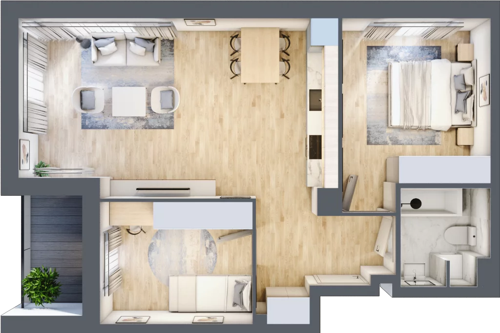 3 pokoje, apartament 59,44 m², piętro 1, oferta nr 6, Kobi House, Kraków, Dębniki, Ruczaj, ul. Kobierzyńska 124