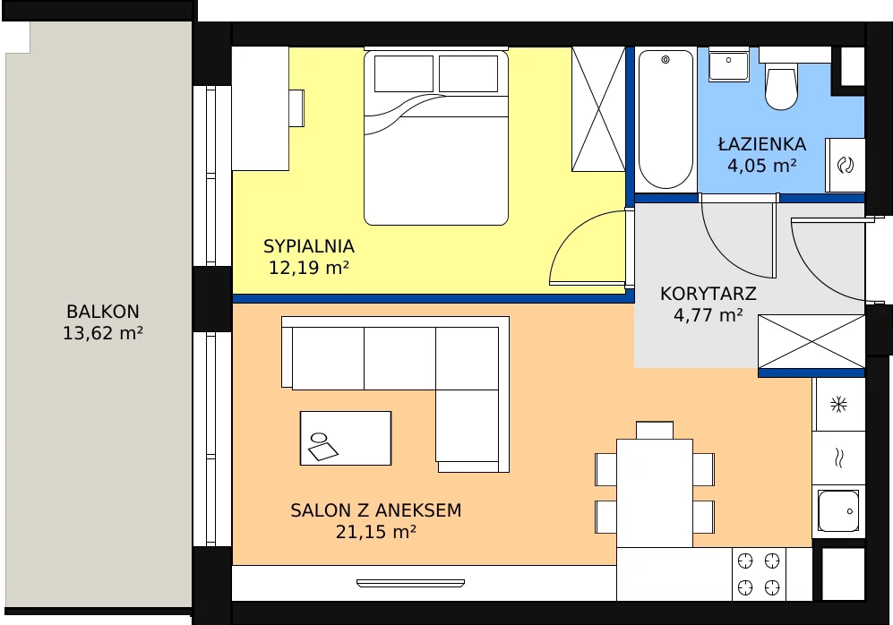 Zalety mieszkania 43.35 m², 63