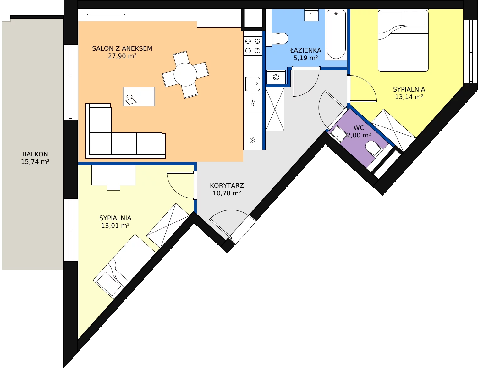 Zalety mieszkania 73.62 m², 77