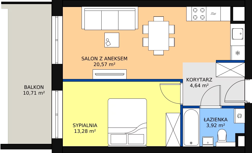 Zalety mieszkania 43.57 m², 85
