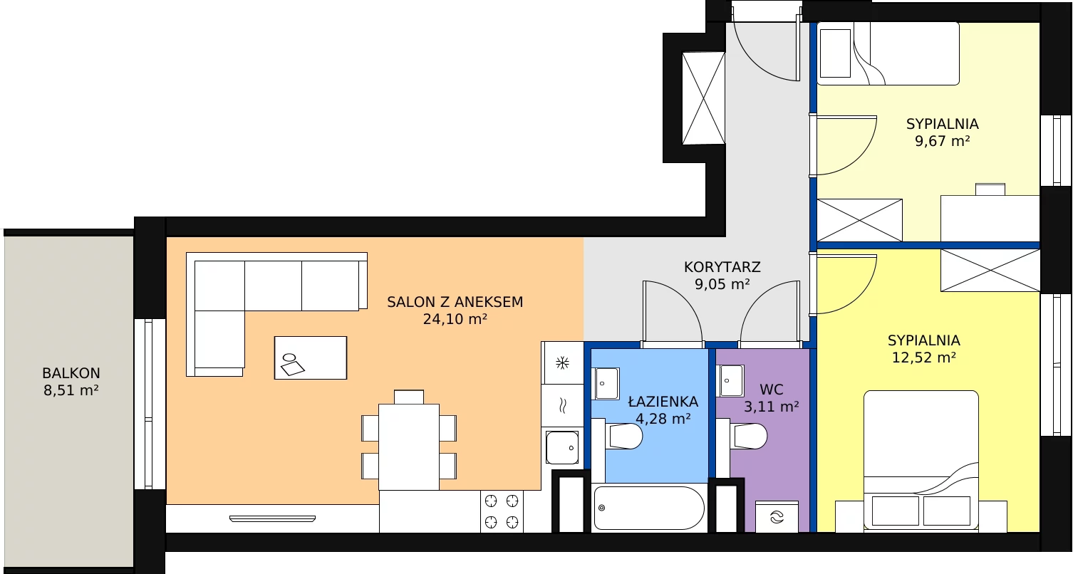 Zalety mieszkania 64.42 m², 88