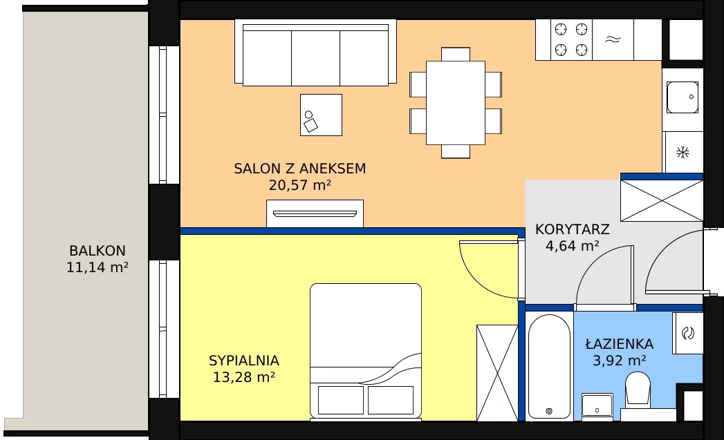 Zalety mieszkania 43.57 m², 90