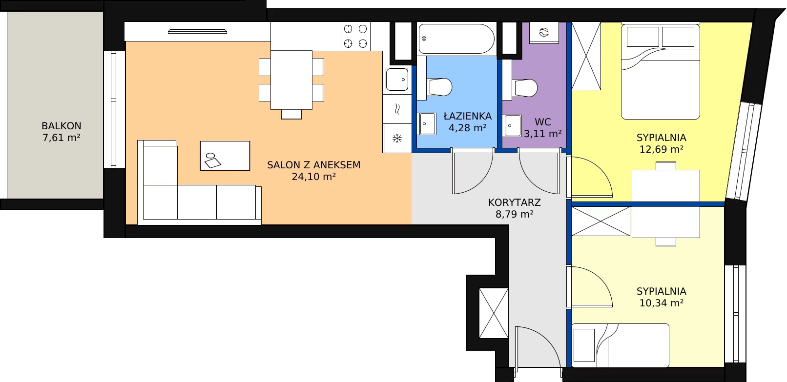 Zalety mieszkania 65.46 m², 107