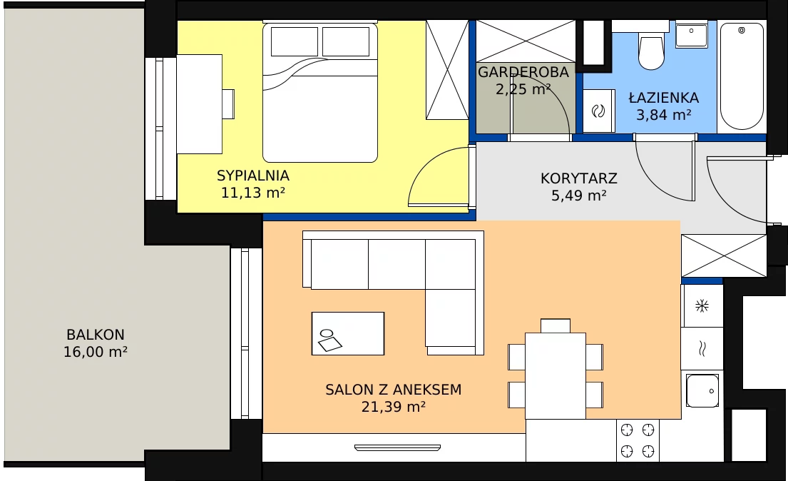 Zalety mieszkania 44.25 m², 109