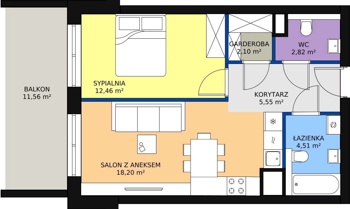 Zalety mieszkania 45.82 m², 111