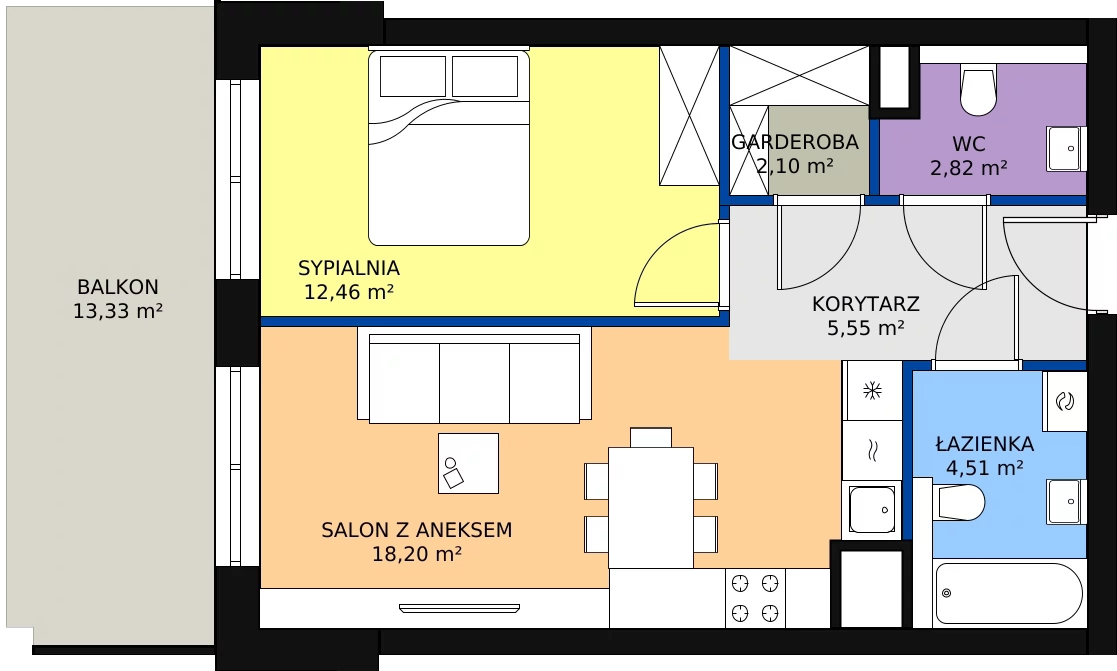 Zalety mieszkania 47.43 m², 118