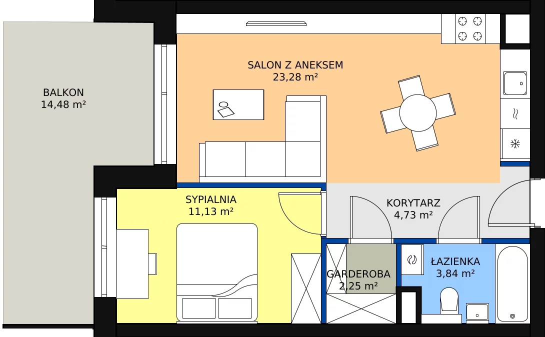 Zalety mieszkania 46.32 m², 125