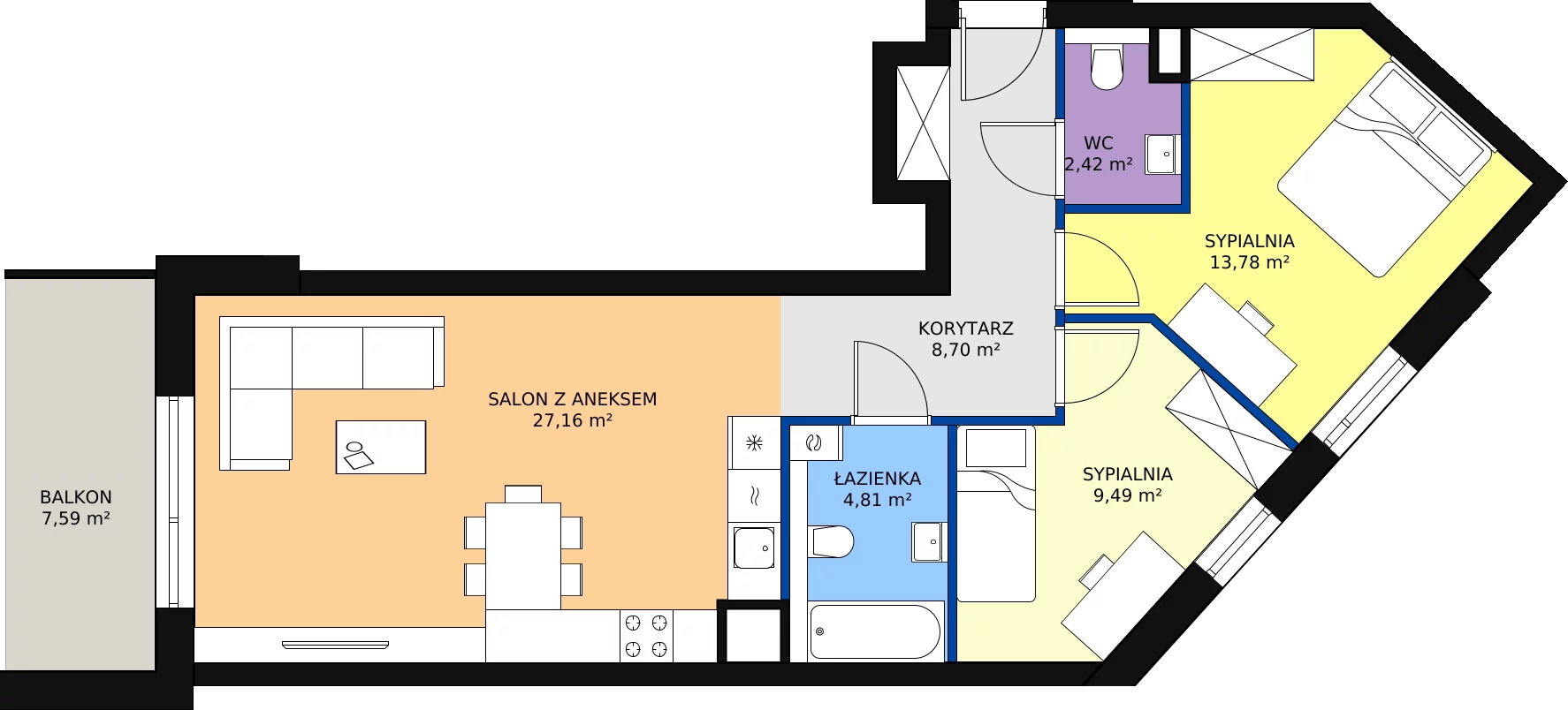 Zalety mieszkania 68.78 m², 139