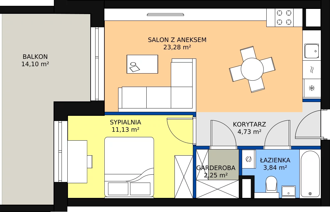 Zalety mieszkania 46.32 m², 149