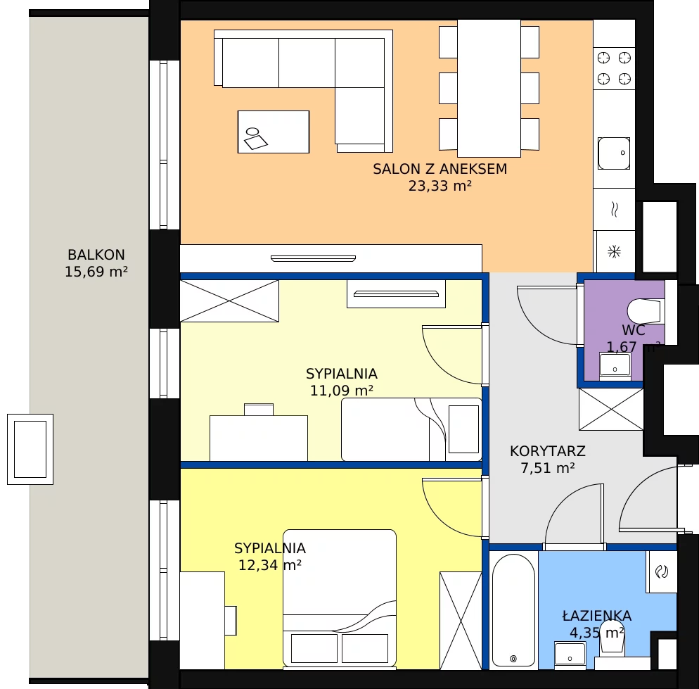 Zalety mieszkania 61.82 m², 163
