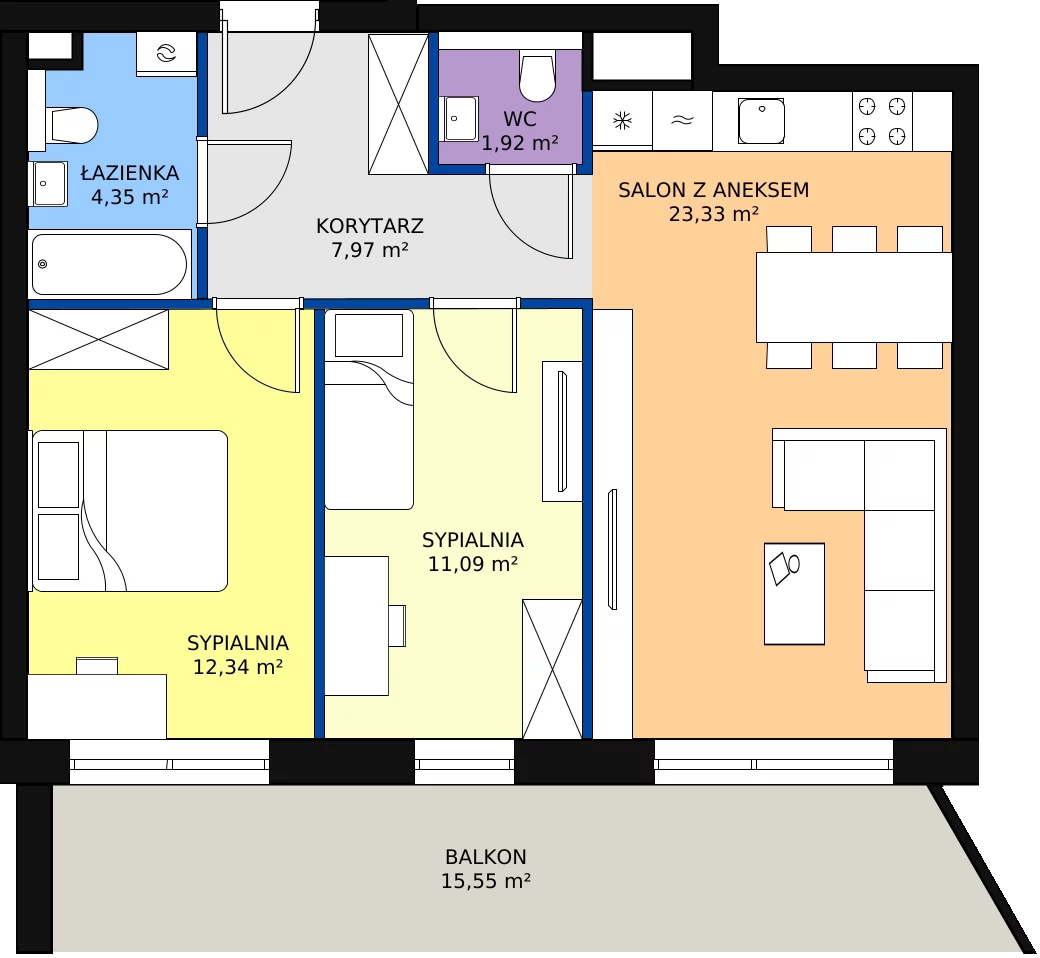 Zalety mieszkania 62.46 m², 213