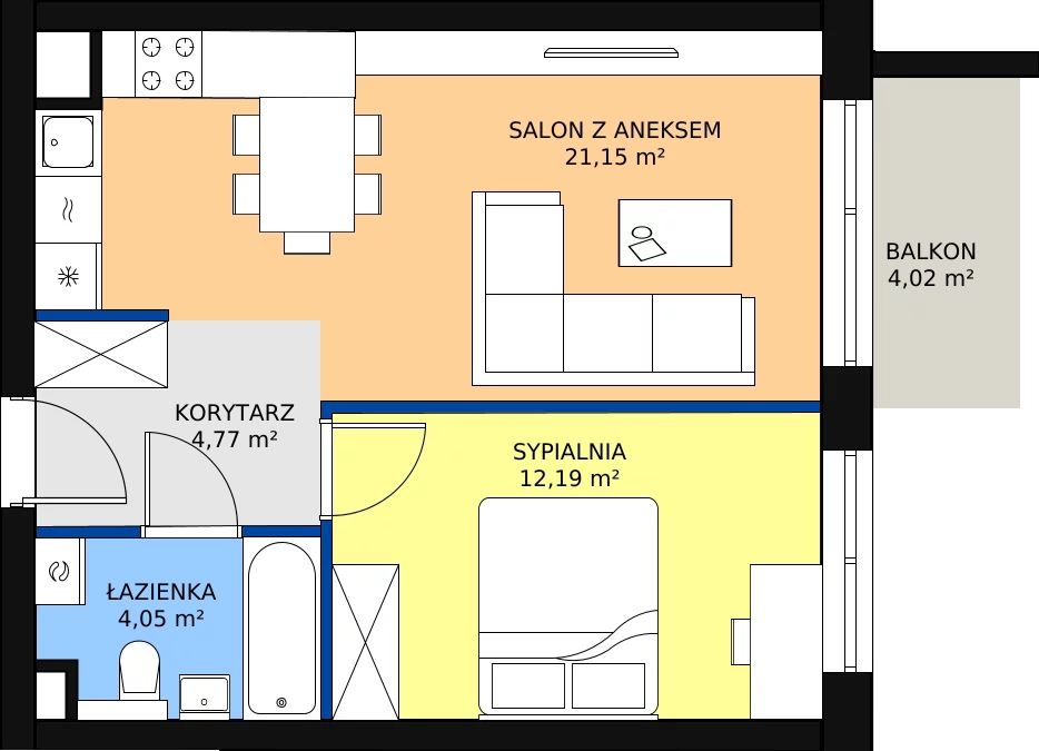 Zalety mieszkania 43.35 m², 243