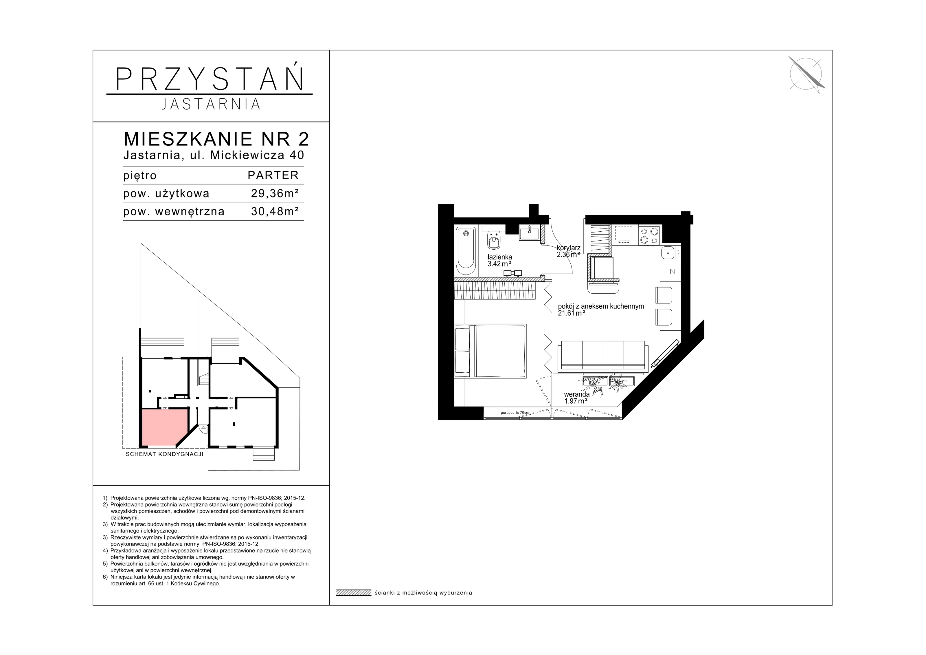 1 pokój, apartament 29,36 m², parter, oferta nr 2, Przystań Jastarnia, Jastarnia, ul. Mickiewicza 40