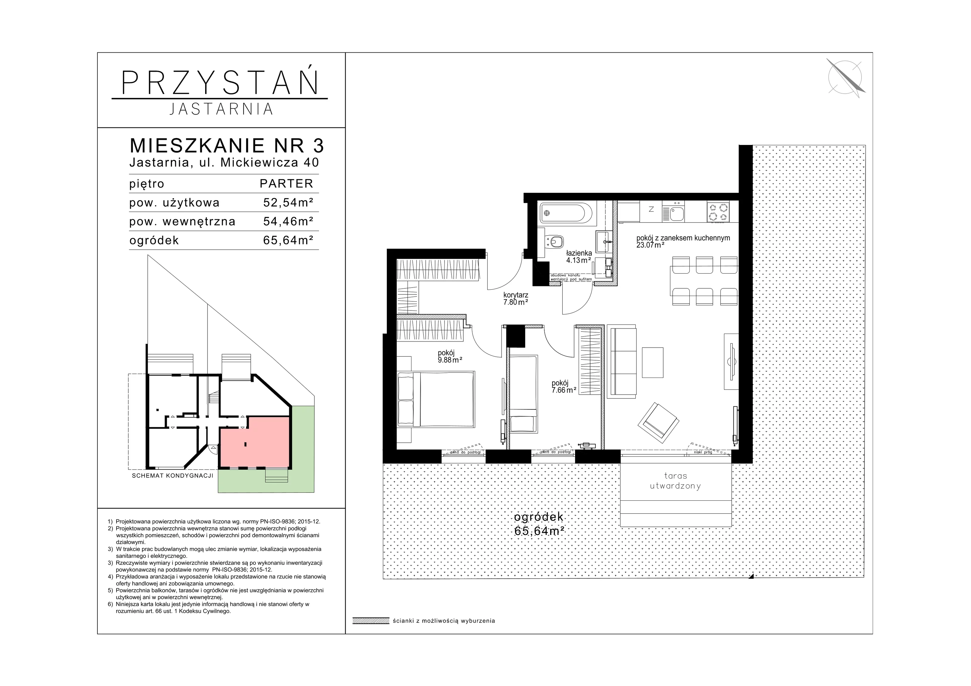 3 pokoje, apartament 52,54 m², parter, oferta nr 3, Przystań Jastarnia, Jastarnia, ul. Mickiewicza 40