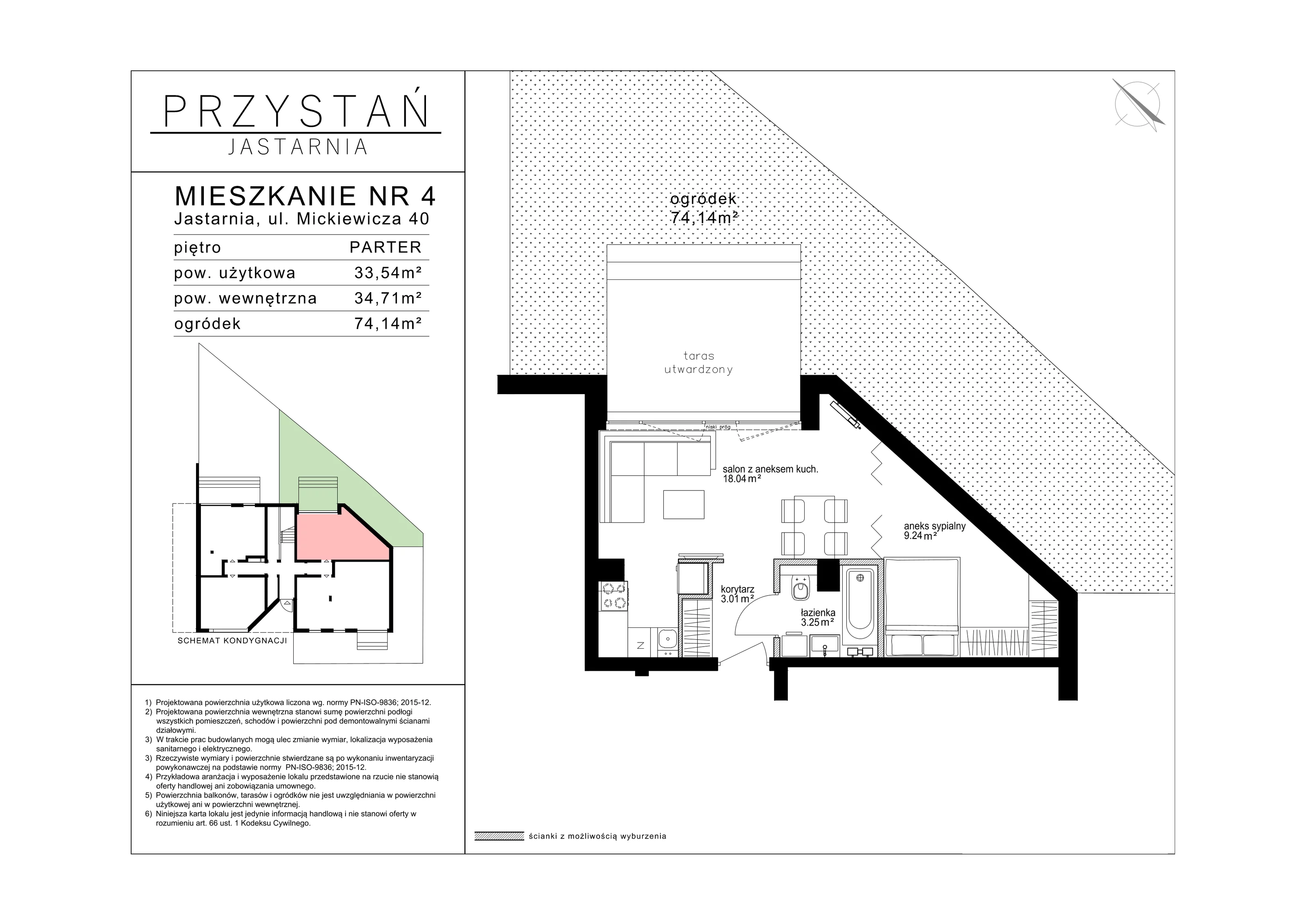 1 pokój, apartament 33,54 m², parter, oferta nr 4, Przystań Jastarnia, Jastarnia, ul. Mickiewicza 40