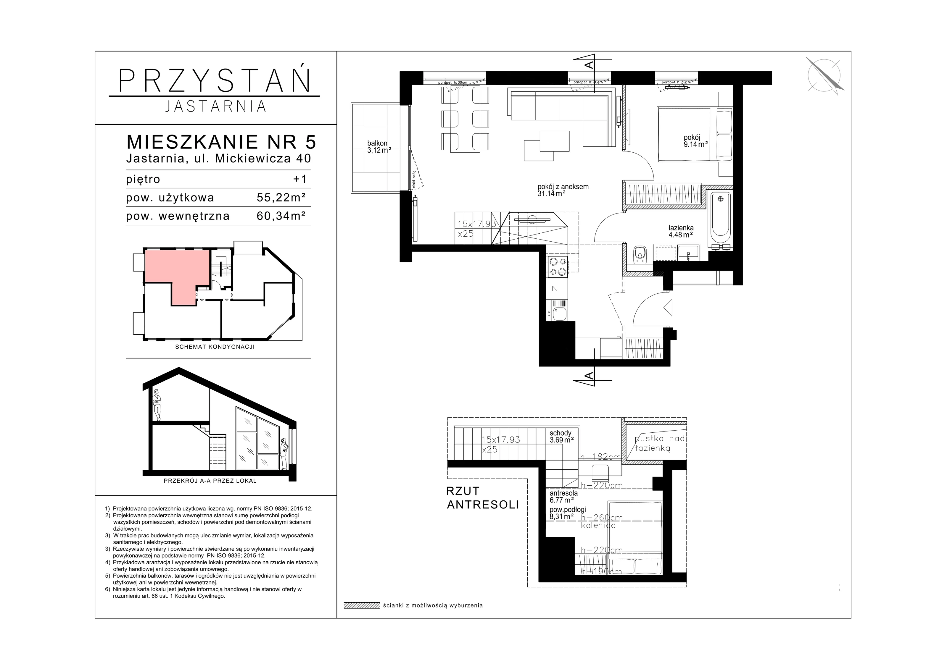 3 pokoje, apartament 55,22 m², parter, oferta nr 5, Przystań Jastarnia, Jastarnia, ul. Mickiewicza 40