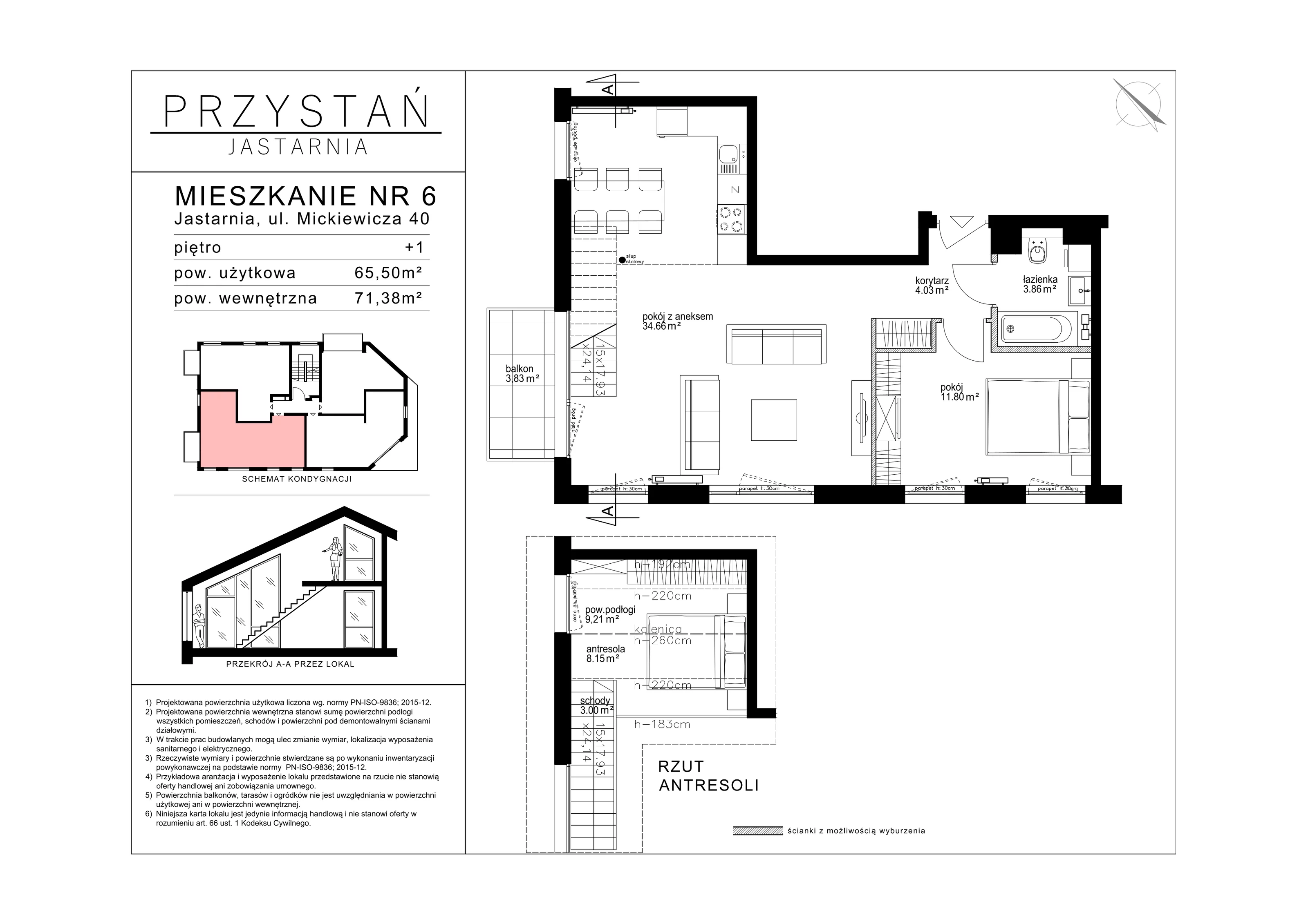3 pokoje, apartament 65,50 m², piętro 1, oferta nr 6, Przystań Jastarnia, Jastarnia, ul. Mickiewicza 40
