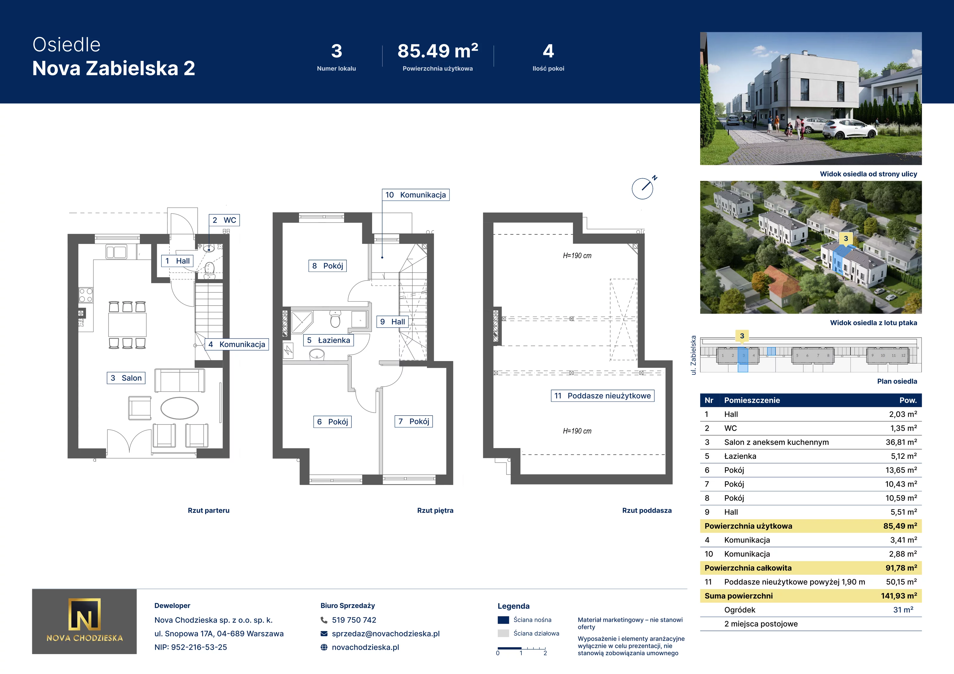 4 pokoje, mieszkanie 85,49 m², parter, oferta nr 3, Nova Zabielska 2, Warszawa, Wawer, Las, ul. Zabielska 34