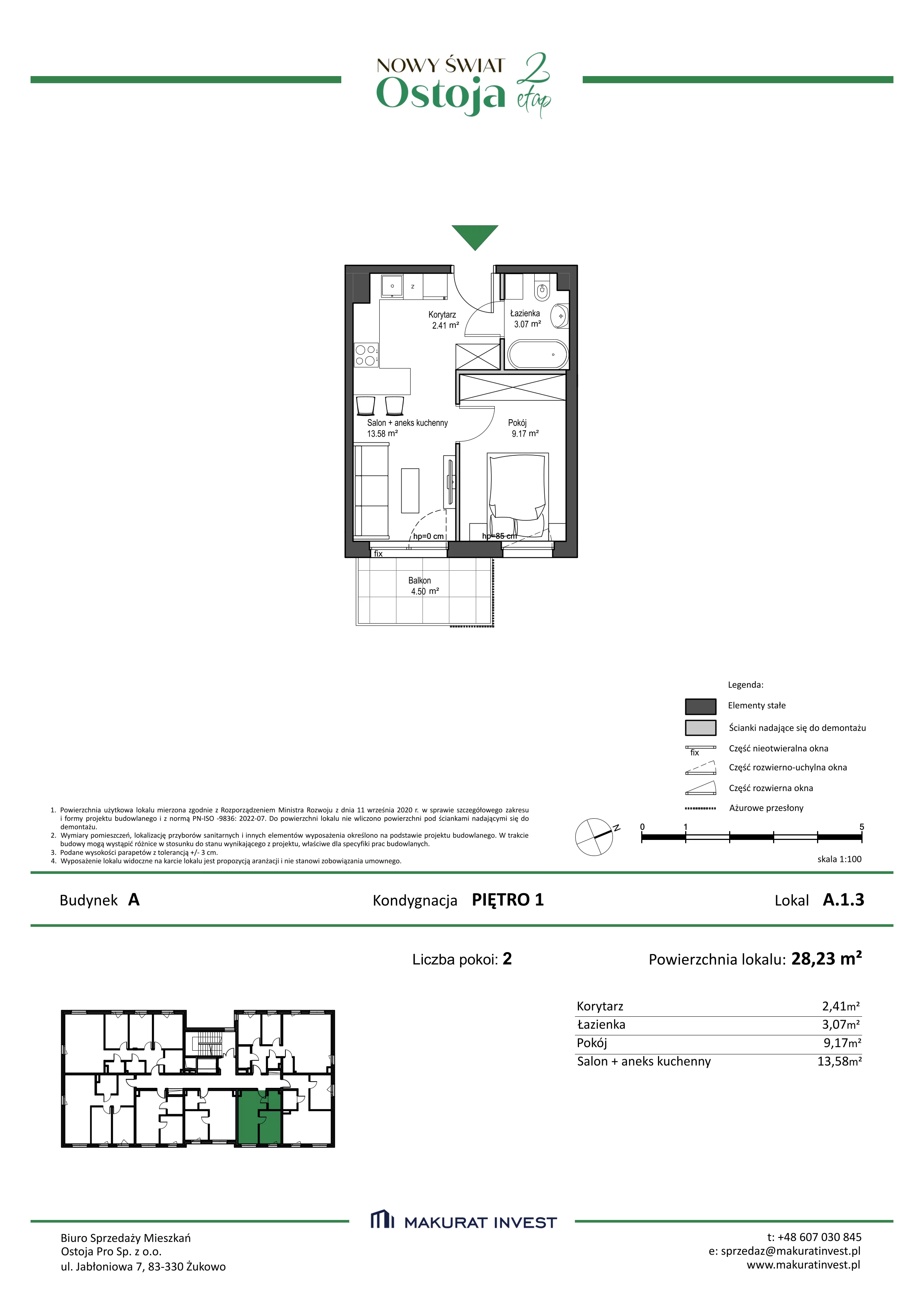 2 pokoje, mieszkanie 28,23 m², piętro 1, oferta nr A.1.3, Nowy Świat Ostoja II etap, Gdańsk, Barniewice, ul. Malinowa