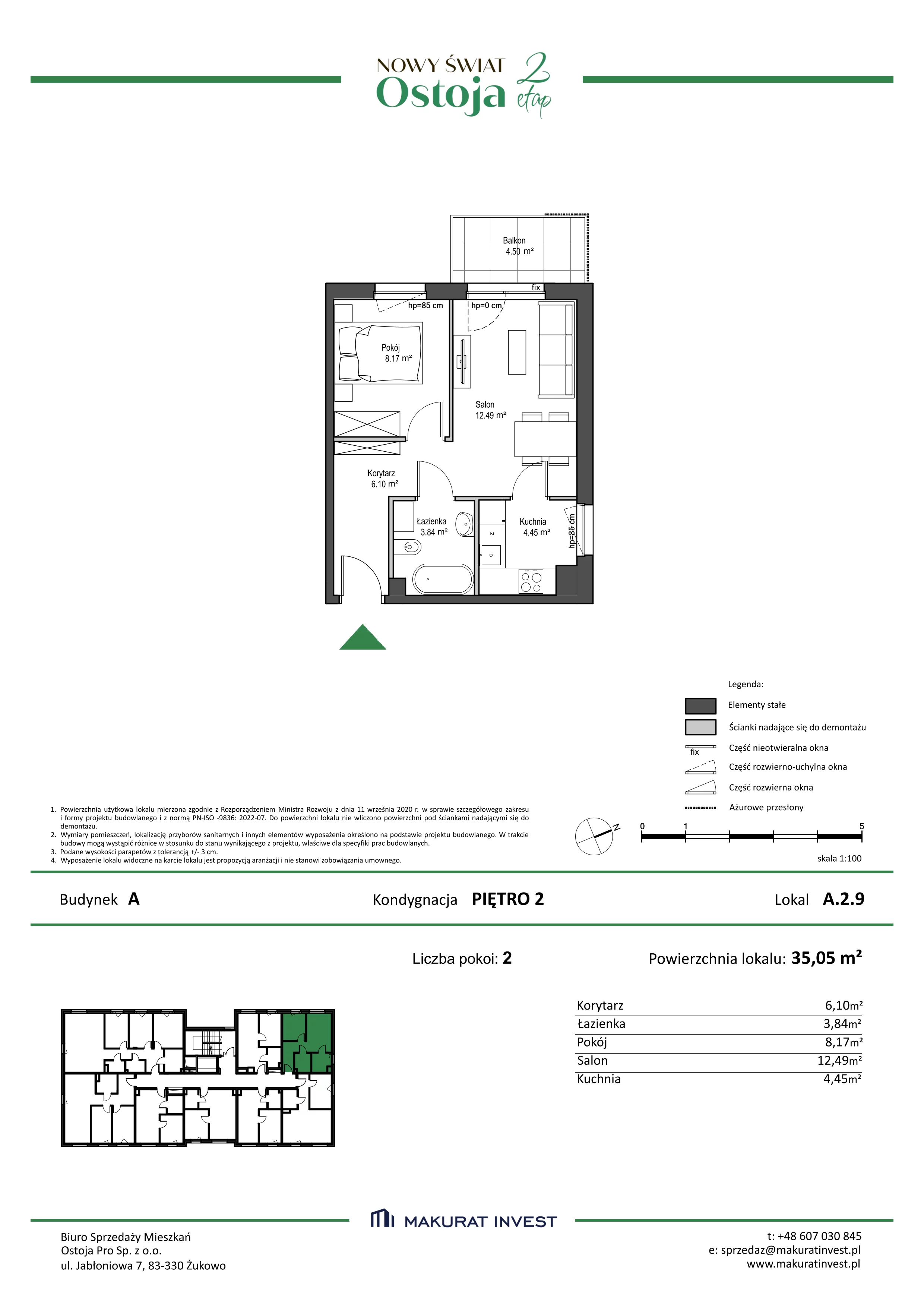 2 pokoje, mieszkanie 35,05 m², piętro 2, oferta nr A.2.9, Nowy Świat Ostoja II etap, Gdańsk, Barniewice, ul. Malinowa