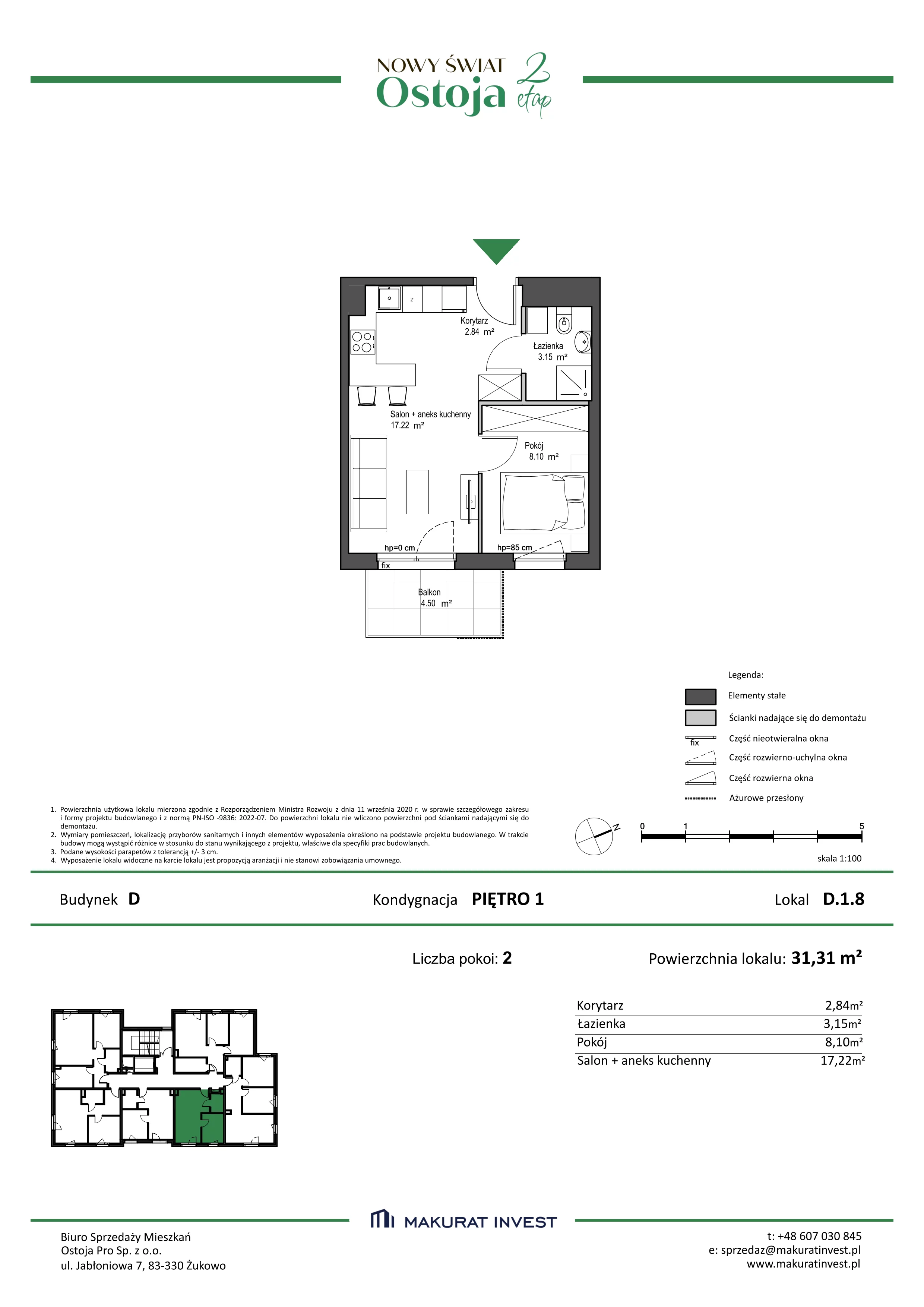 2 pokoje, mieszkanie 31,31 m², piętro 1, oferta nr D.1.8, Nowy Świat Ostoja II etap, Gdańsk, Barniewice, ul. Malinowa