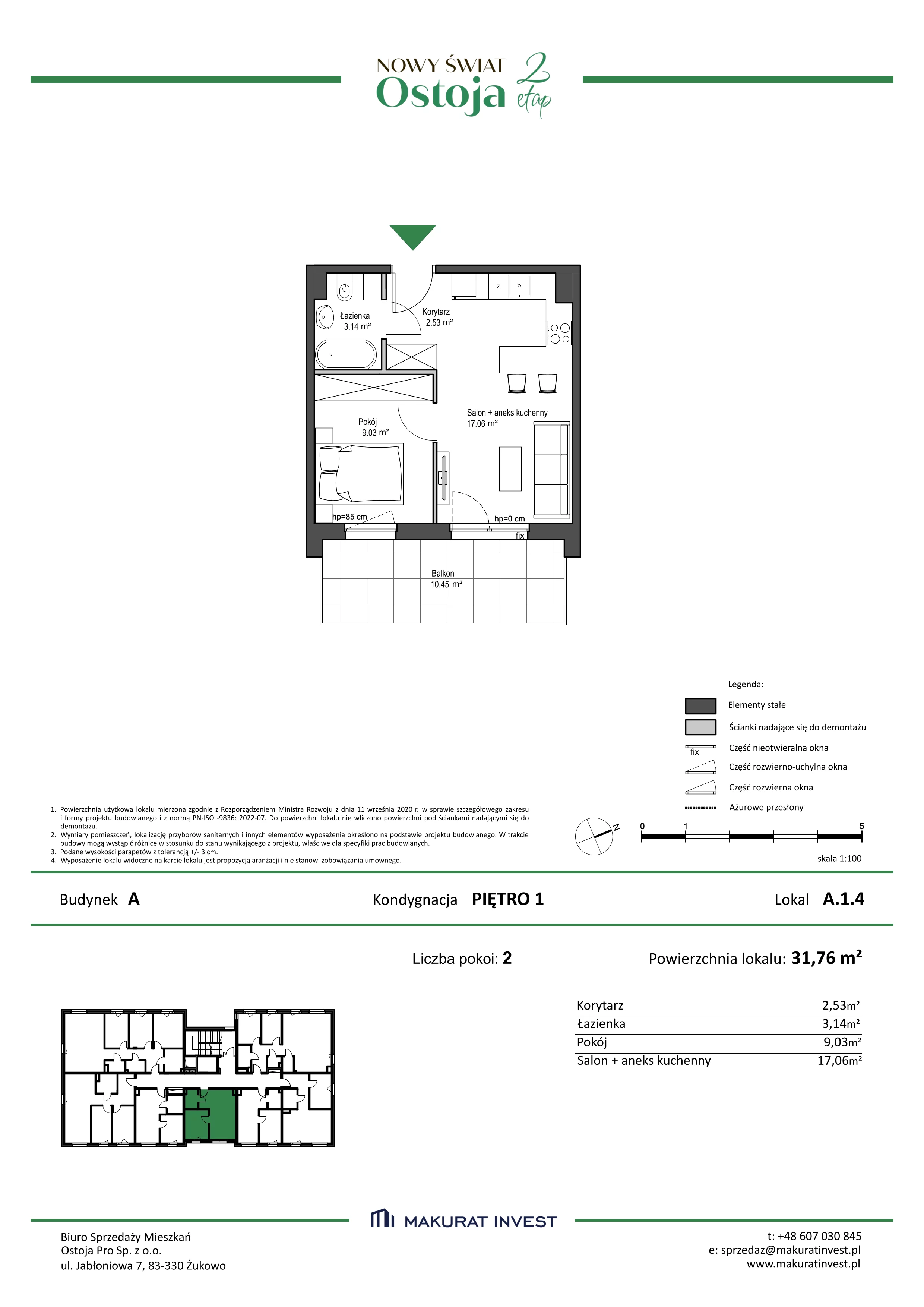 2 pokoje, mieszkanie 31,76 m², piętro 1, oferta nr A.1.4, Nowy Świat Ostoja II etap, Gdańsk, Barniewice, ul. Malinowa