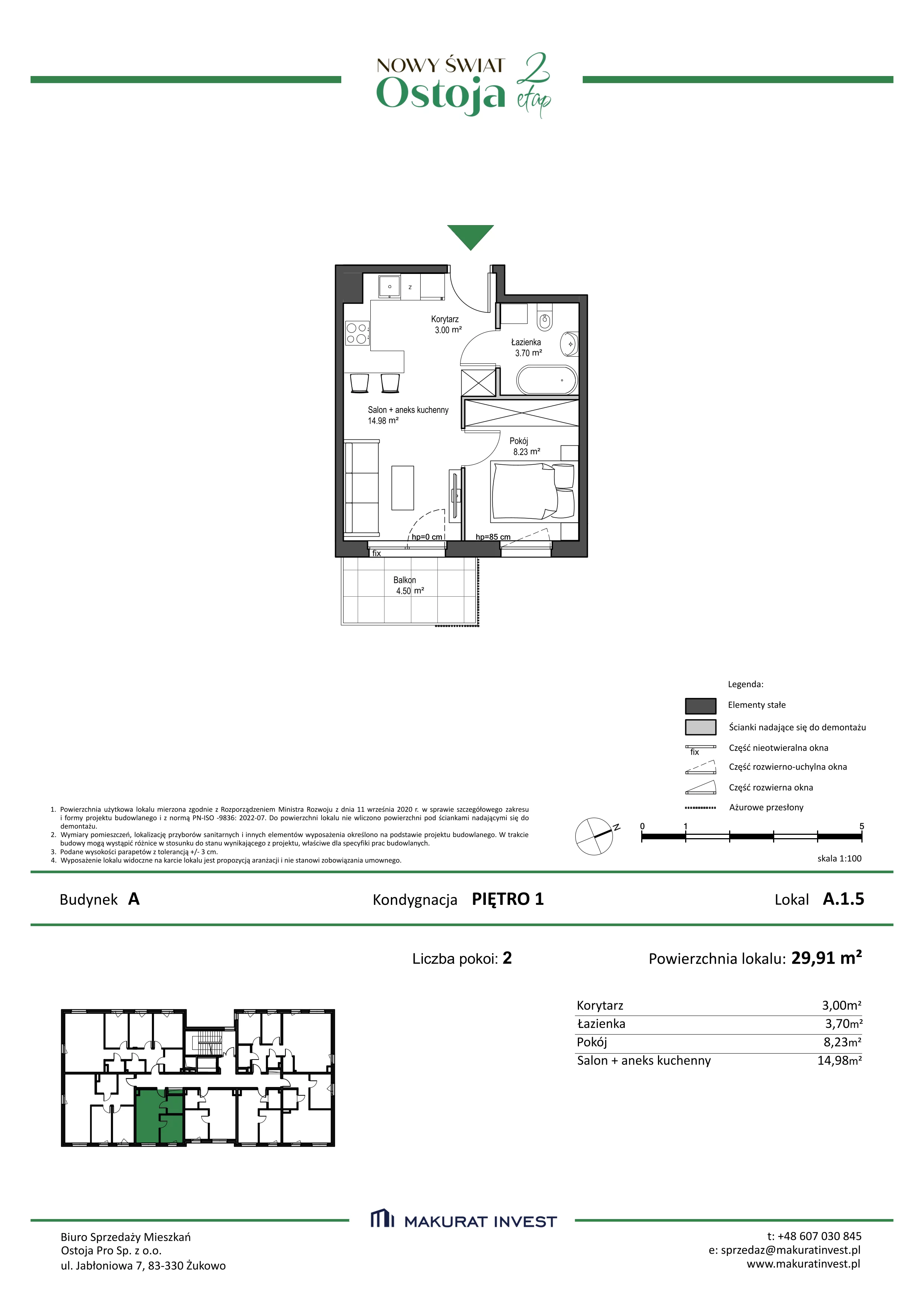 2 pokoje, mieszkanie 29,91 m², piętro 1, oferta nr A.1.5, Nowy Świat Ostoja II etap, Gdańsk, Barniewice, ul. Malinowa