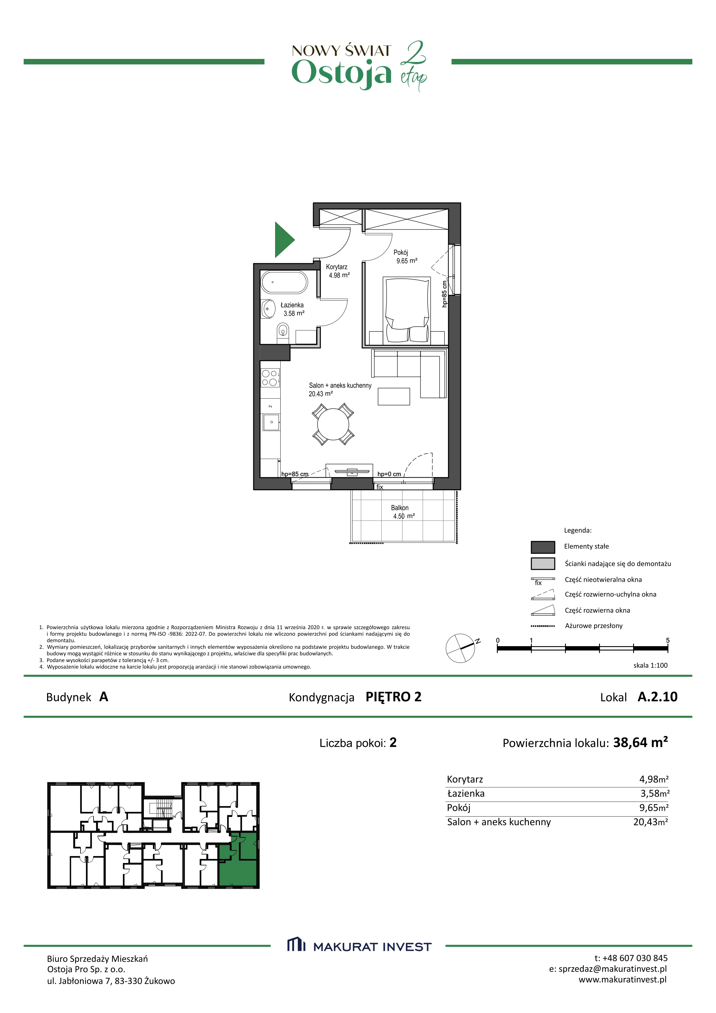2 pokoje, mieszkanie 38,64 m², piętro 2, oferta nr A.2.10, Nowy Świat Ostoja II etap, Gdańsk, Barniewice, ul. Malinowa