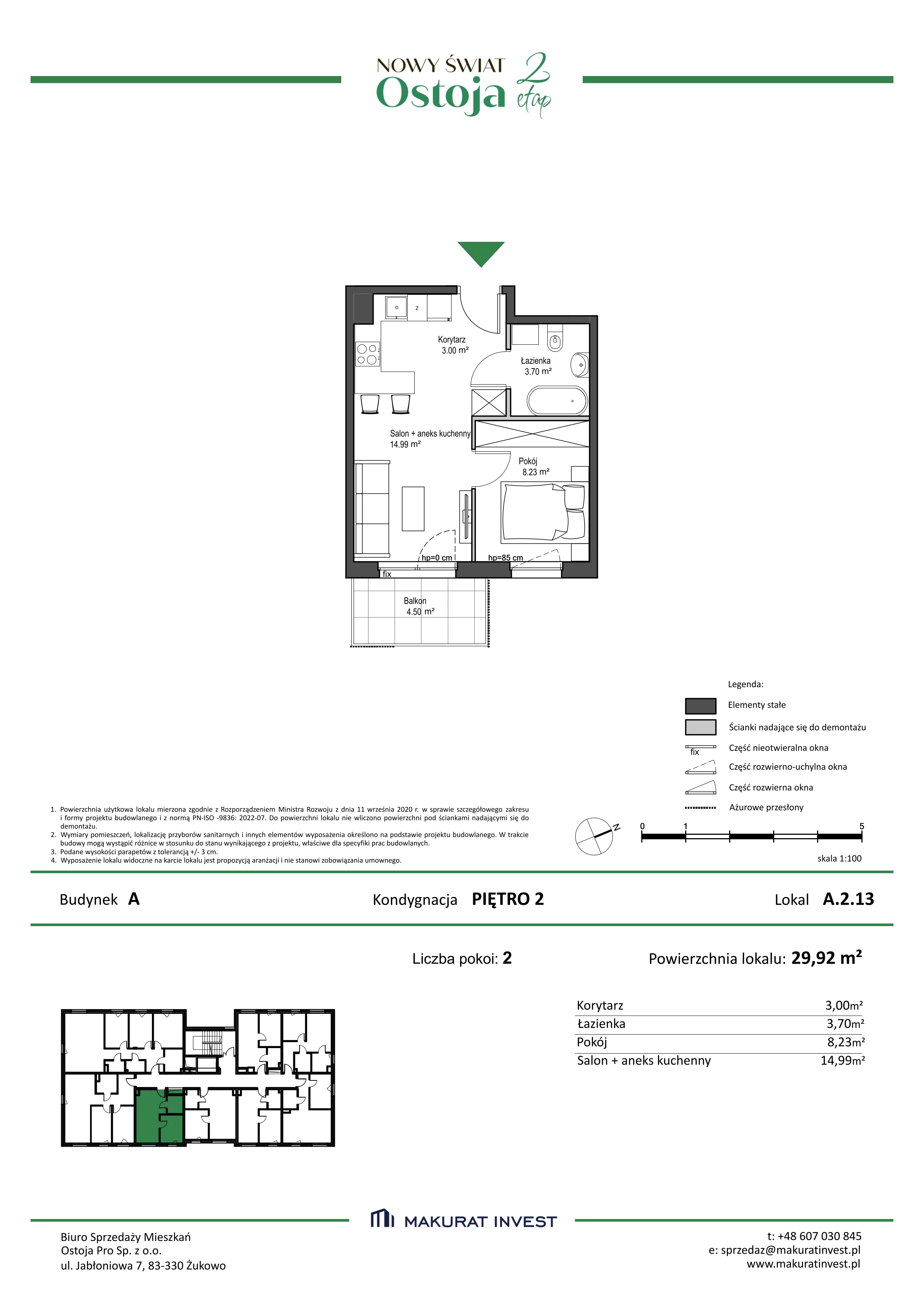 2 pokoje, mieszkanie 29,92 m², piętro 2, oferta nr A.2.13, Nowy Świat Ostoja II etap, Gdańsk, Barniewice, ul. Malinowa
