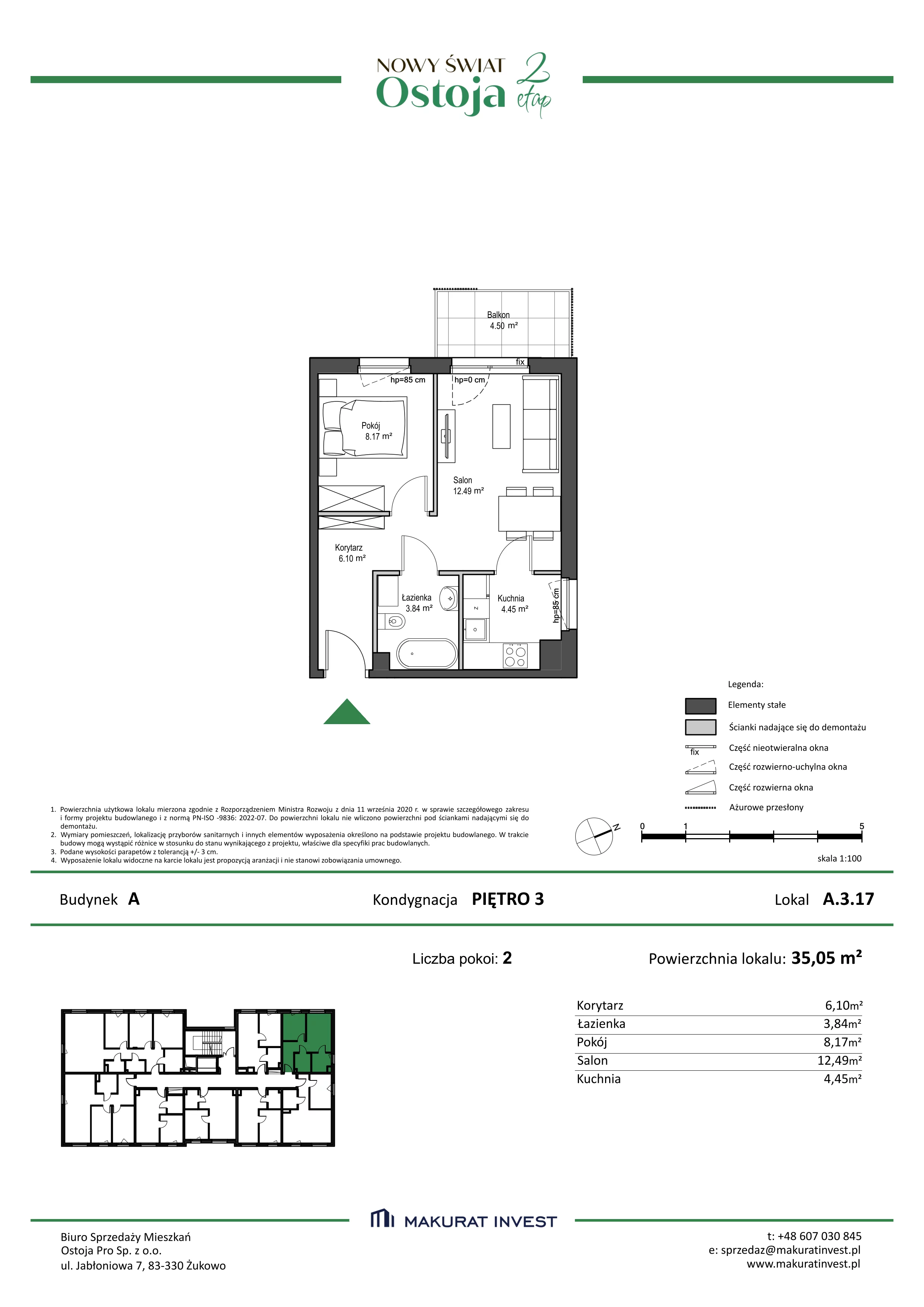 2 pokoje, mieszkanie 35,05 m², piętro 3, oferta nr A.3.17, Nowy Świat Ostoja II etap, Gdańsk, Barniewice, ul. Malinowa