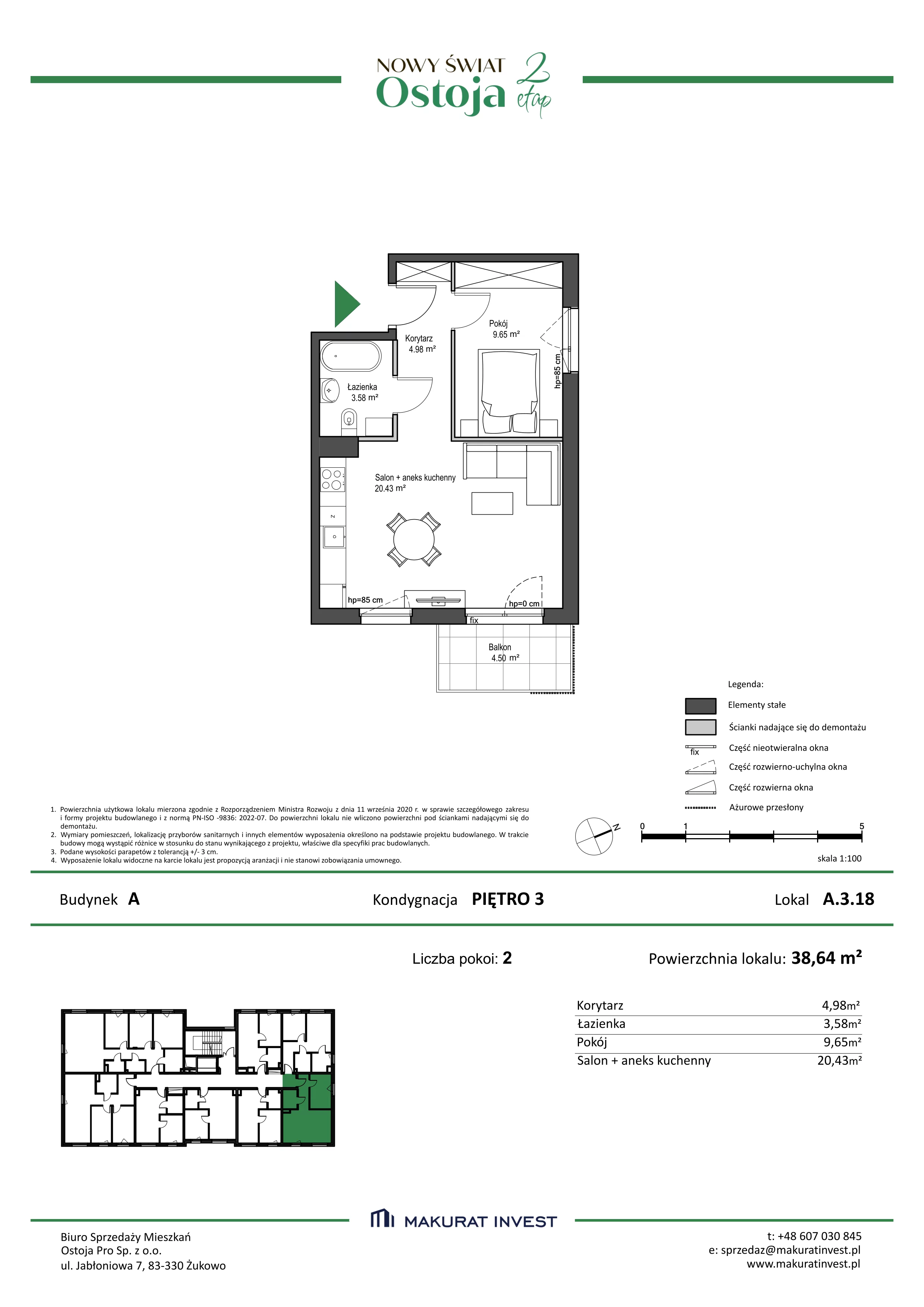 2 pokoje, mieszkanie 38,64 m², piętro 3, oferta nr A.3.18, Nowy Świat Ostoja II etap, Gdańsk, Barniewice, ul. Malinowa