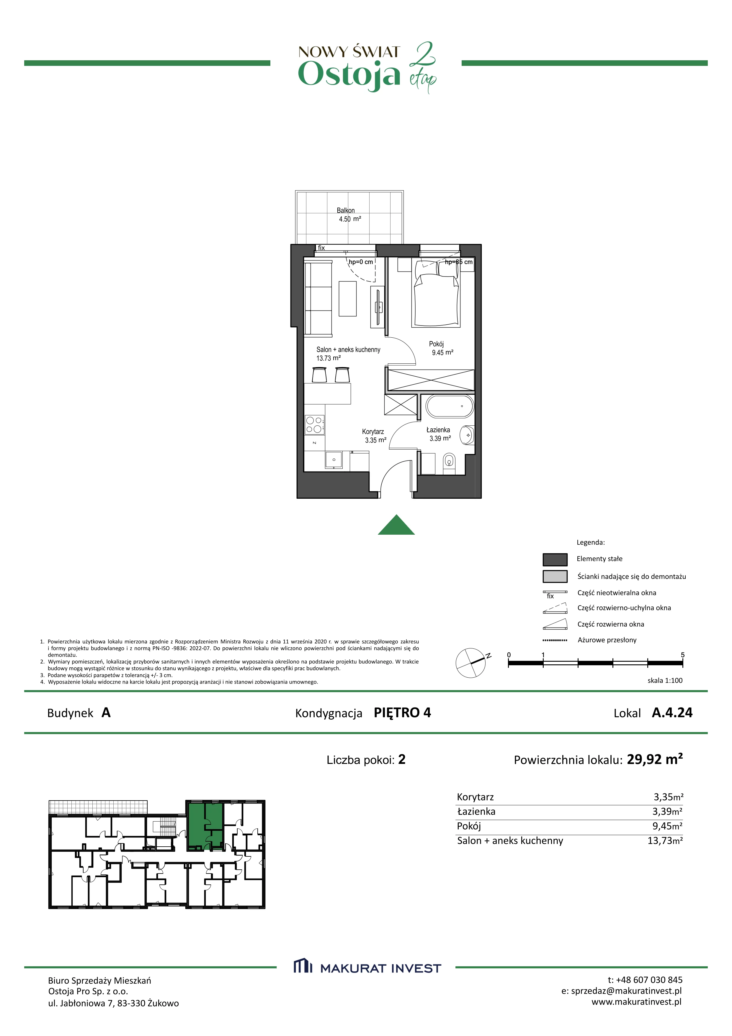 2 pokoje, mieszkanie 29,92 m², piętro 4, oferta nr A.4.24, Nowy Świat Ostoja II etap, Gdańsk, Barniewice, ul. Malinowa