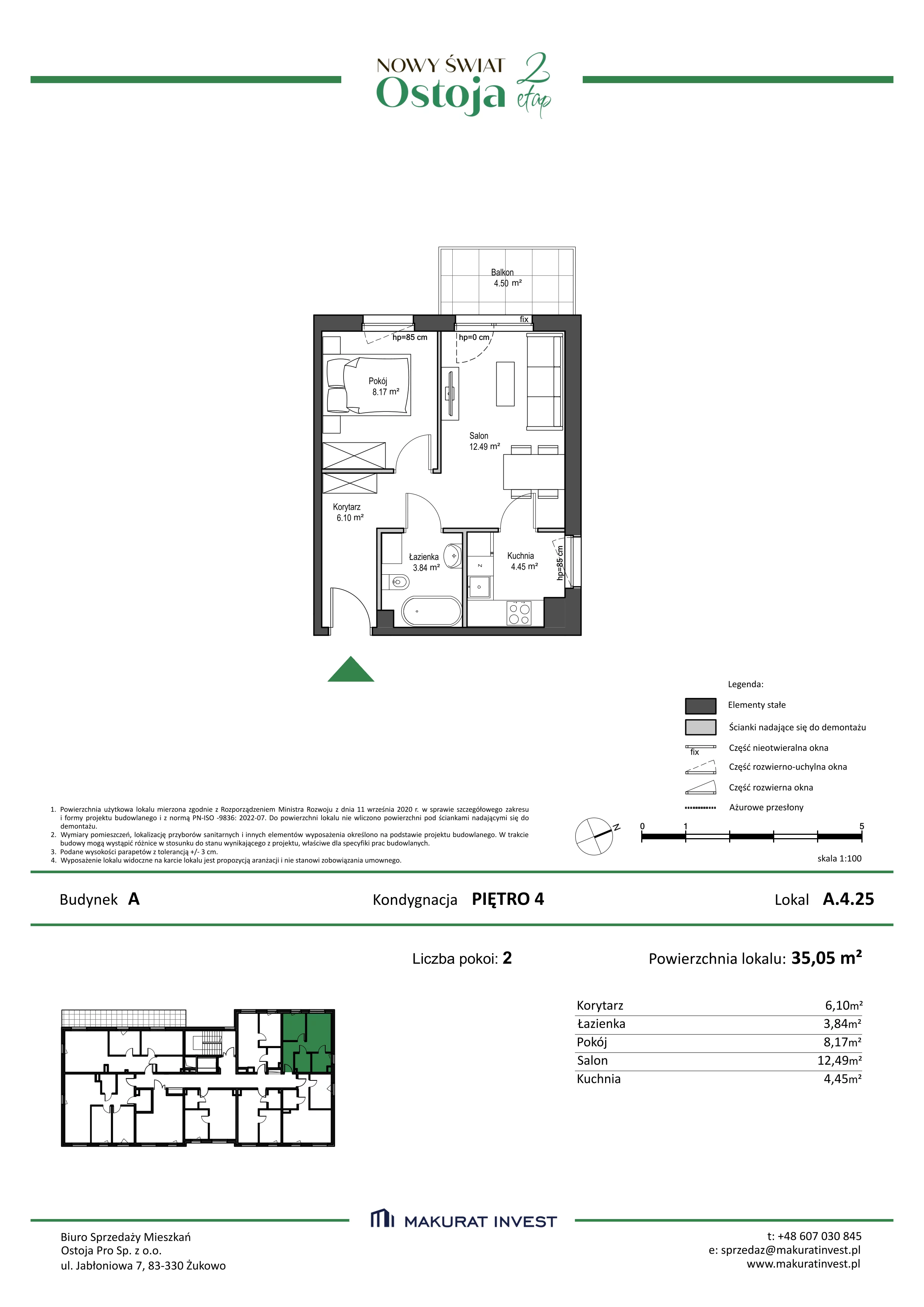 2 pokoje, mieszkanie 35,05 m², piętro 4, oferta nr A.4.25, Nowy Świat Ostoja II etap, Gdańsk, Barniewice, ul. Malinowa