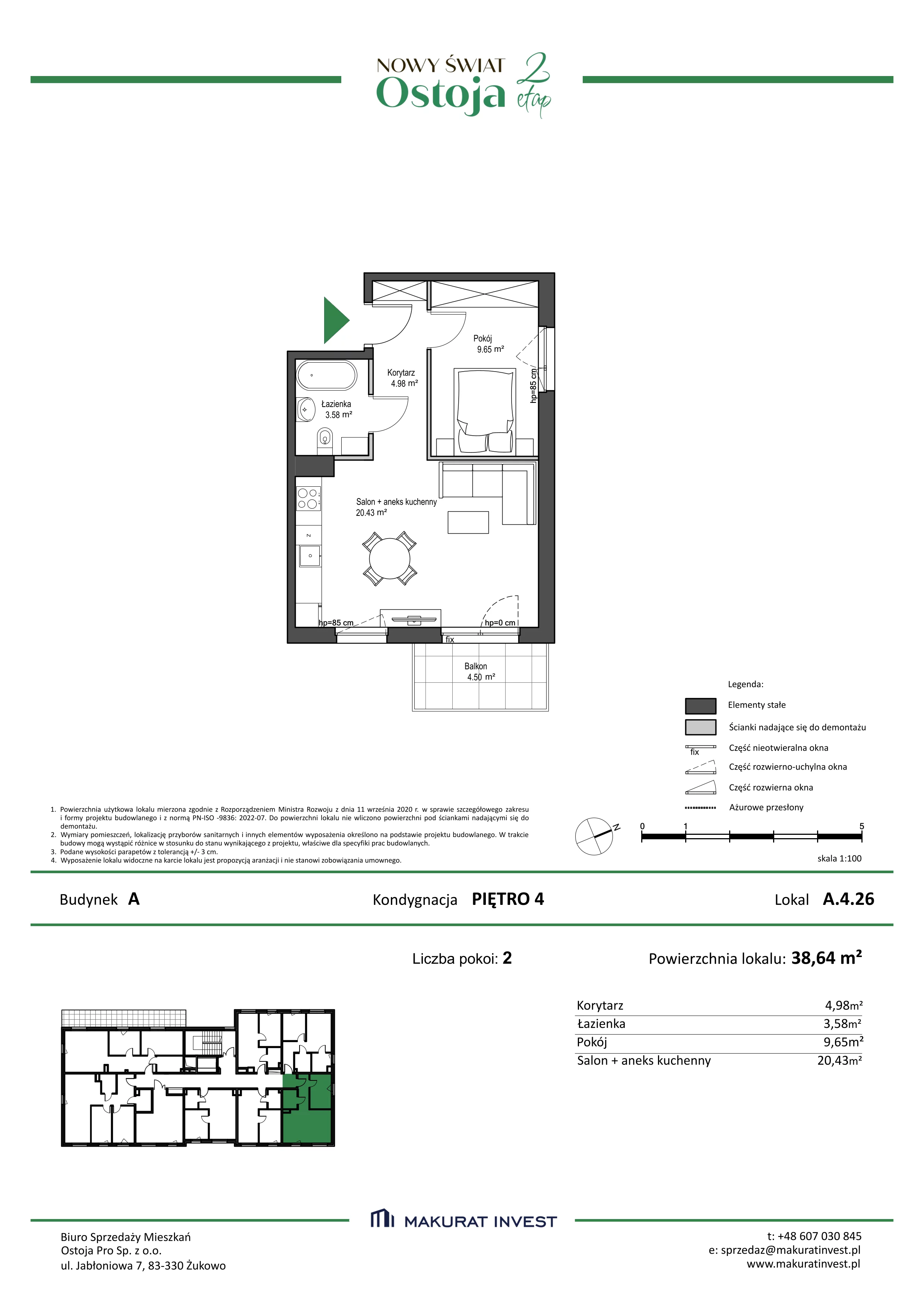 2 pokoje, mieszkanie 38,64 m², piętro 4, oferta nr A.4.26, Nowy Świat Ostoja II etap, Gdańsk, Barniewice, ul. Malinowa