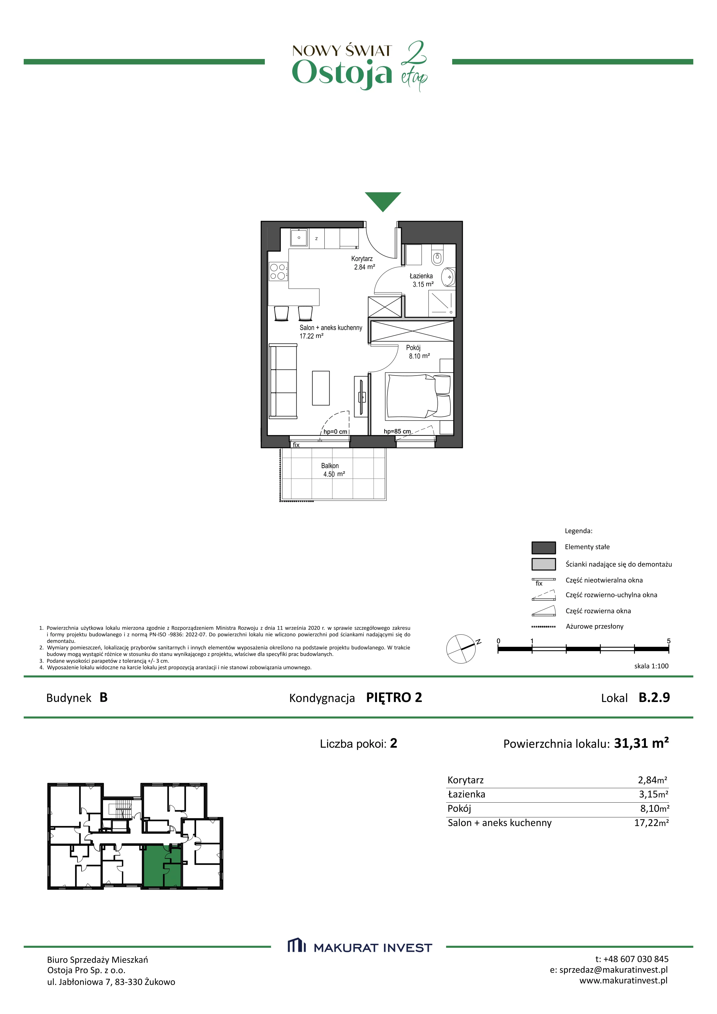 2 pokoje, mieszkanie 31,31 m², piętro 2, oferta nr B.2.9, Nowy Świat Ostoja II etap, Gdańsk, Barniewice, ul. Malinowa