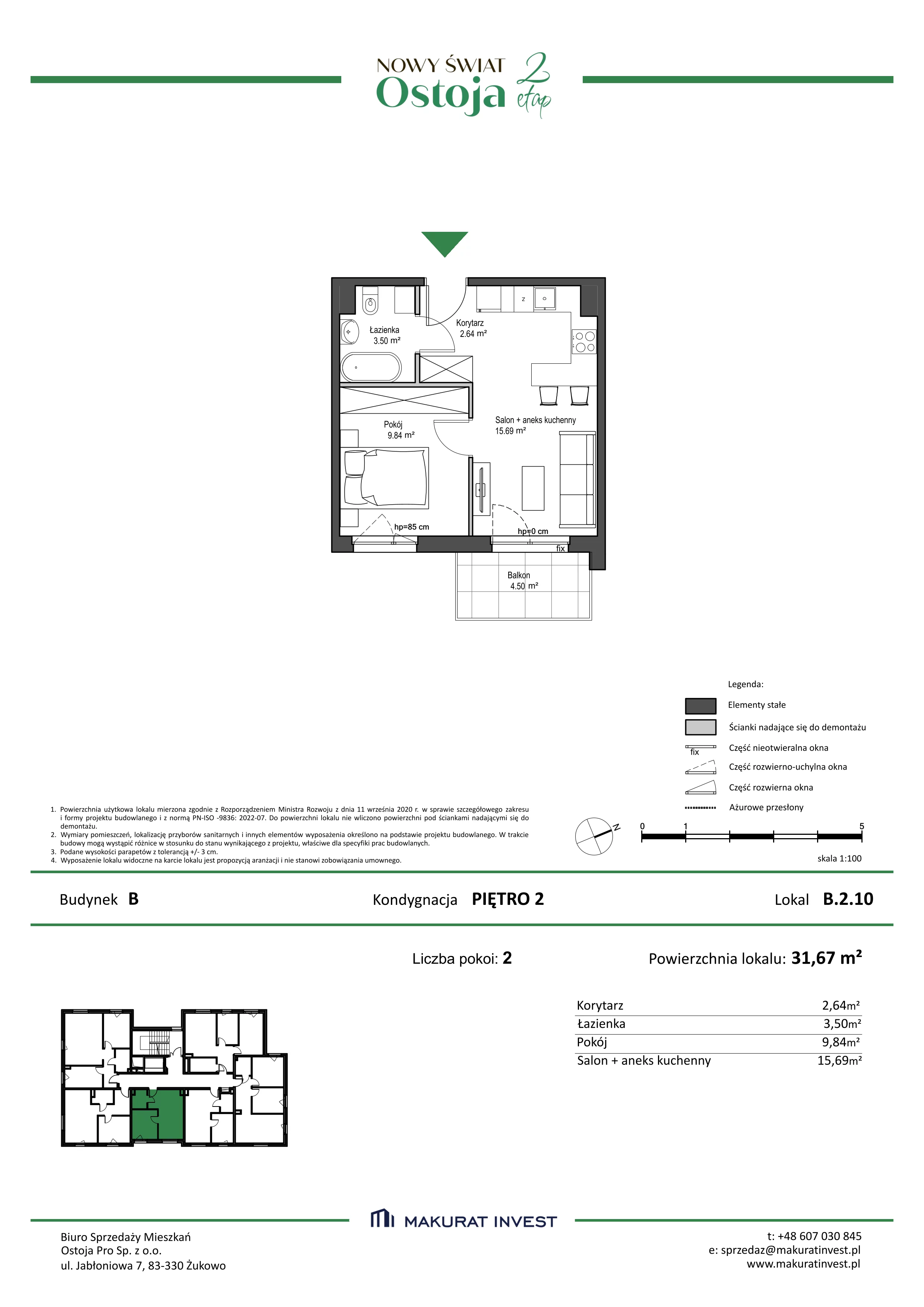 2 pokoje, mieszkanie 31,67 m², piętro 2, oferta nr B.2.10, Nowy Świat Ostoja II etap, Gdańsk, Barniewice, ul. Malinowa