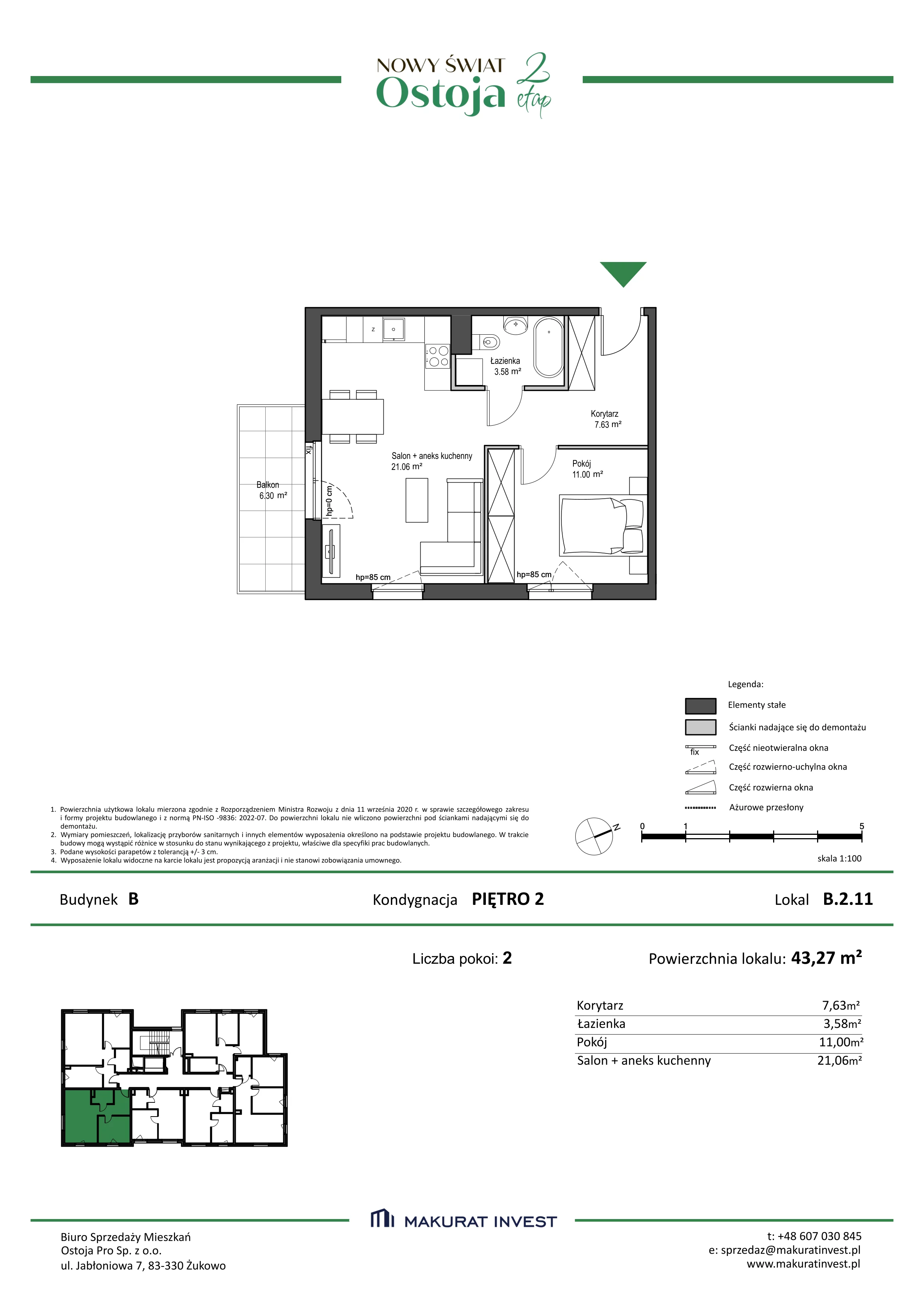 2 pokoje, mieszkanie 43,27 m², piętro 2, oferta nr B.2.11, Nowy Świat Ostoja II etap, Gdańsk, Barniewice, ul. Malinowa