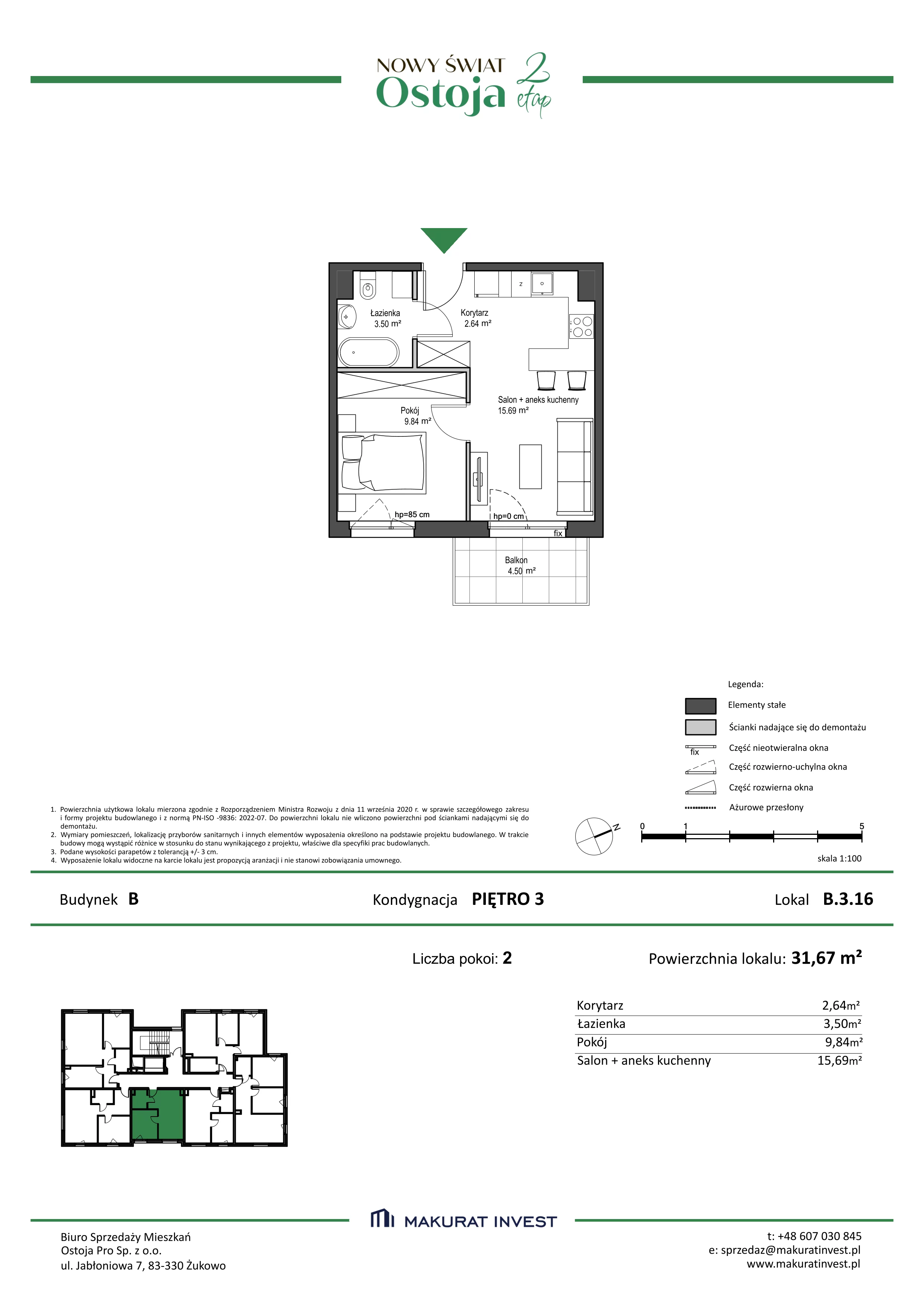 2 pokoje, mieszkanie 31,67 m², piętro 3, oferta nr B.3.16, Nowy Świat Ostoja II etap, Gdańsk, Barniewice, ul. Malinowa